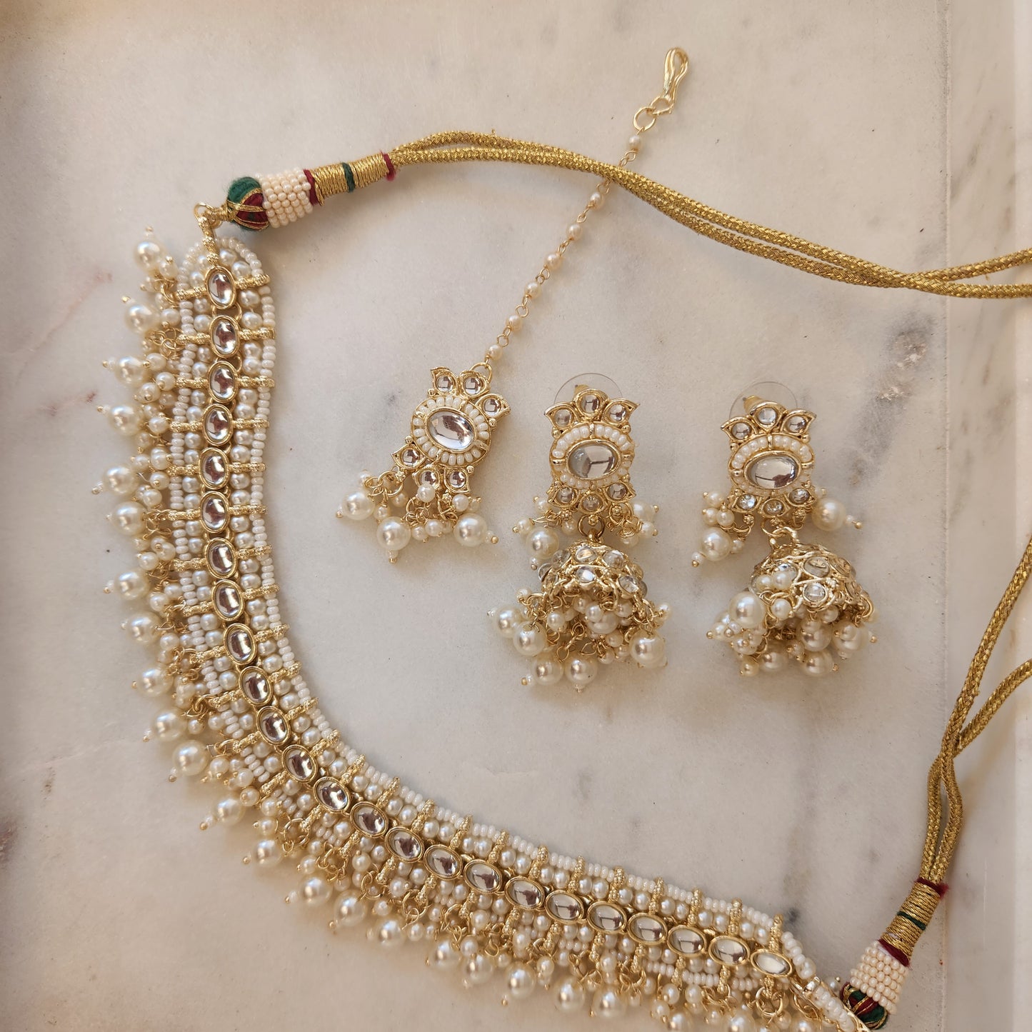 Classic Necklace Set with Matching Tikka and Jhumki Earrings