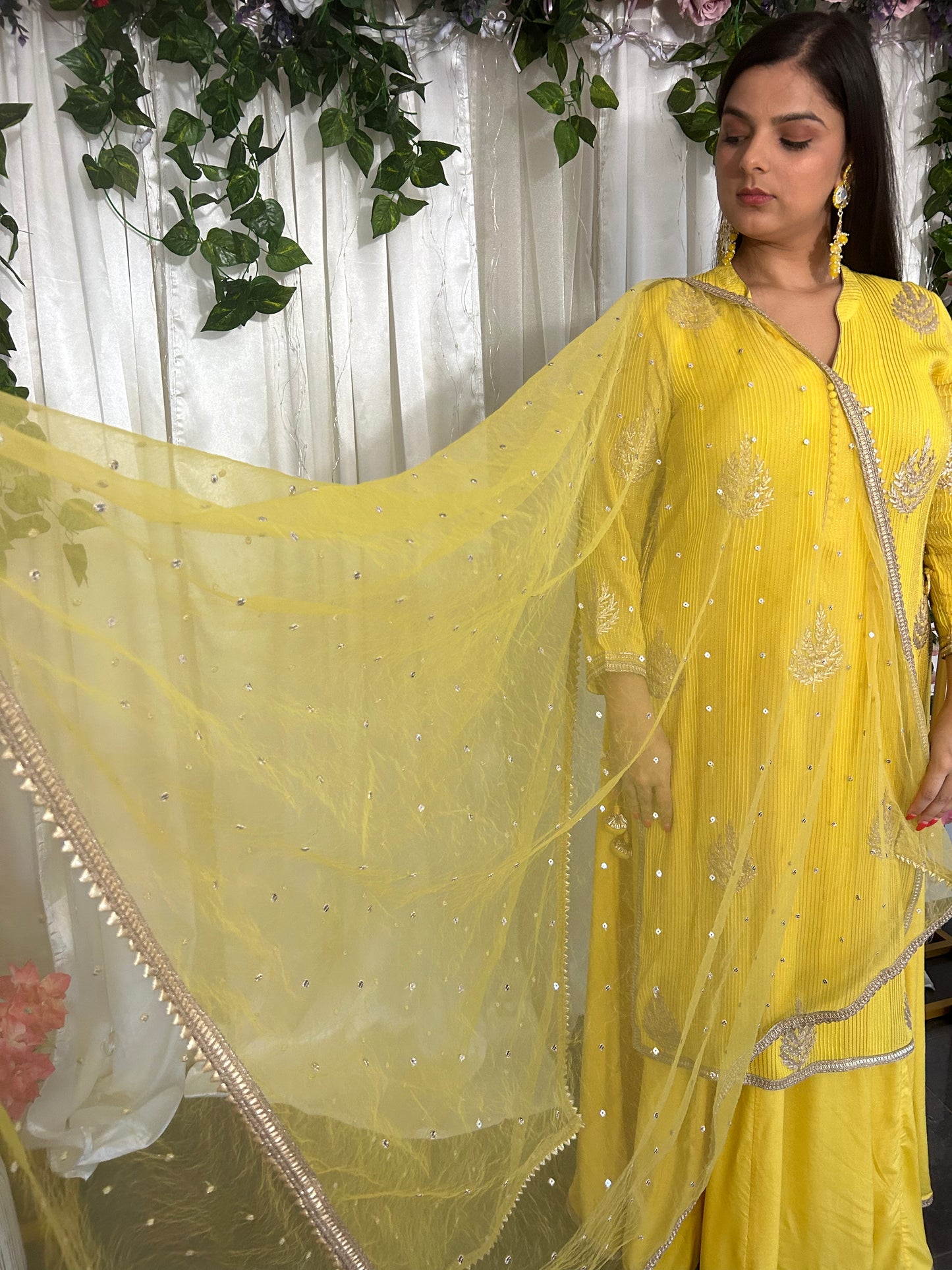 Yellow Lehenga with attached long top (Customisable)