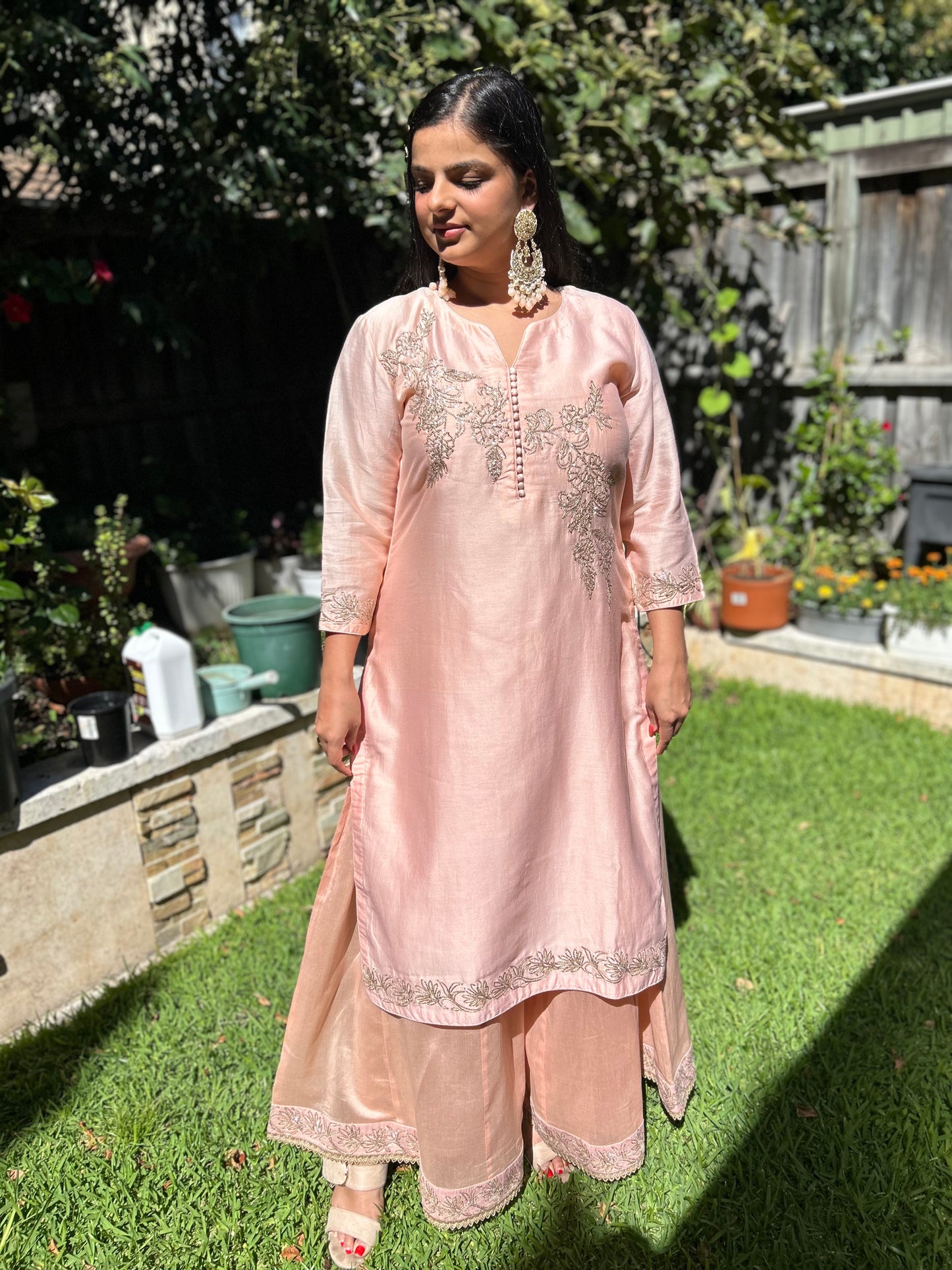 Pink Sharara suit with Mint Green Dupatta (Customisable)
