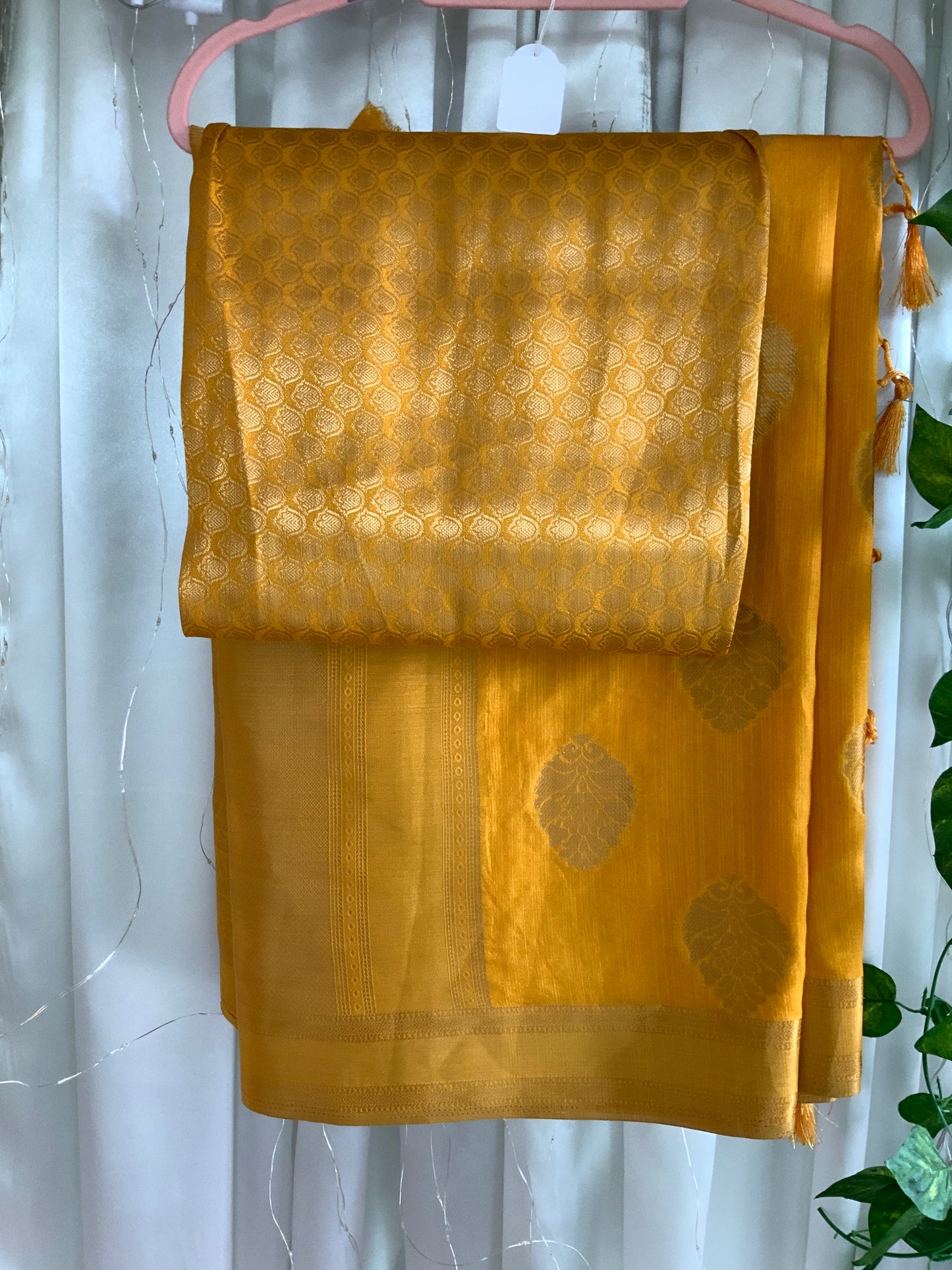 Mustard Colour Silk Saree with unstitched Blouse