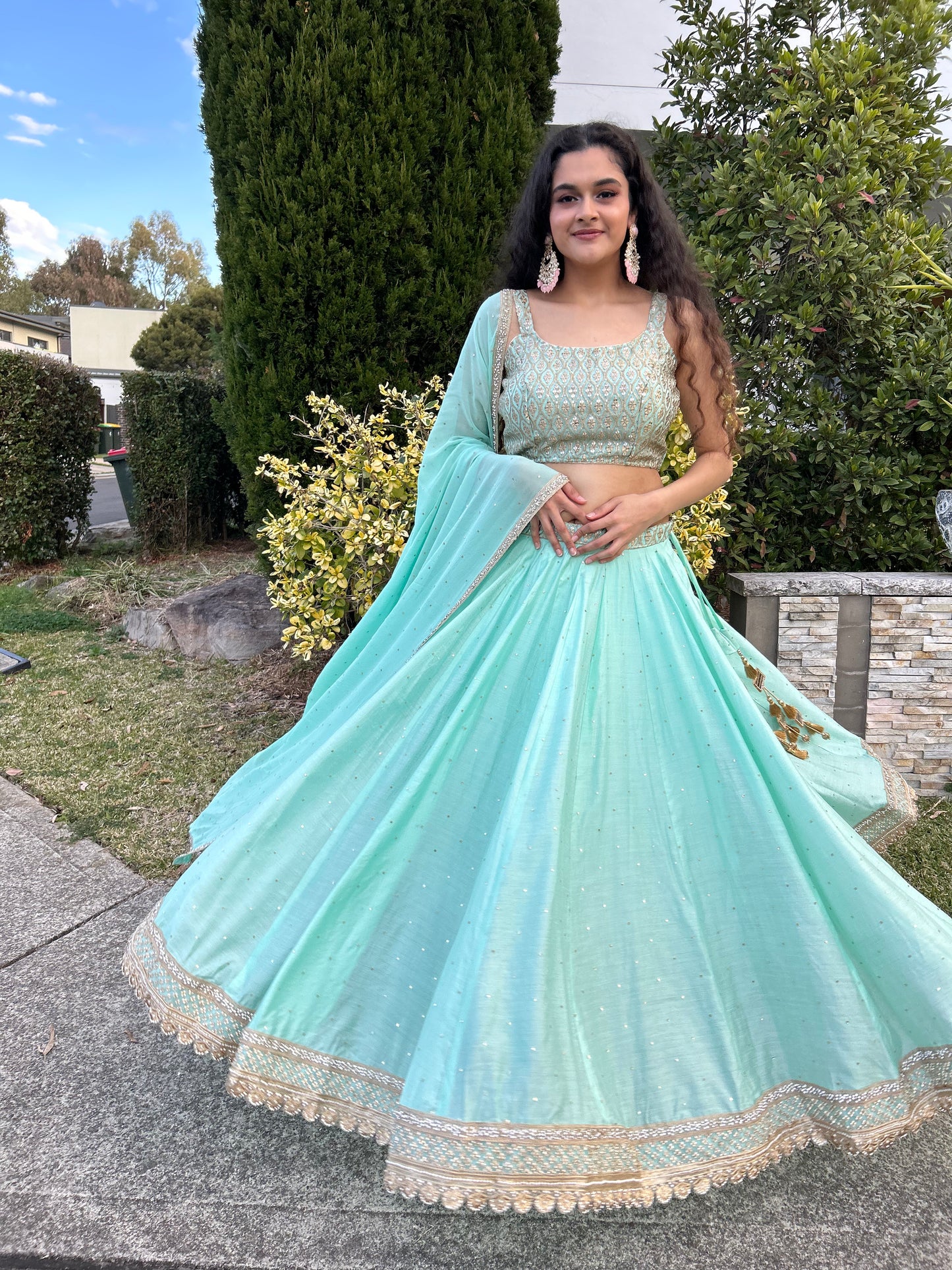 Sea Green Lehenga with Blouse and Dupatta