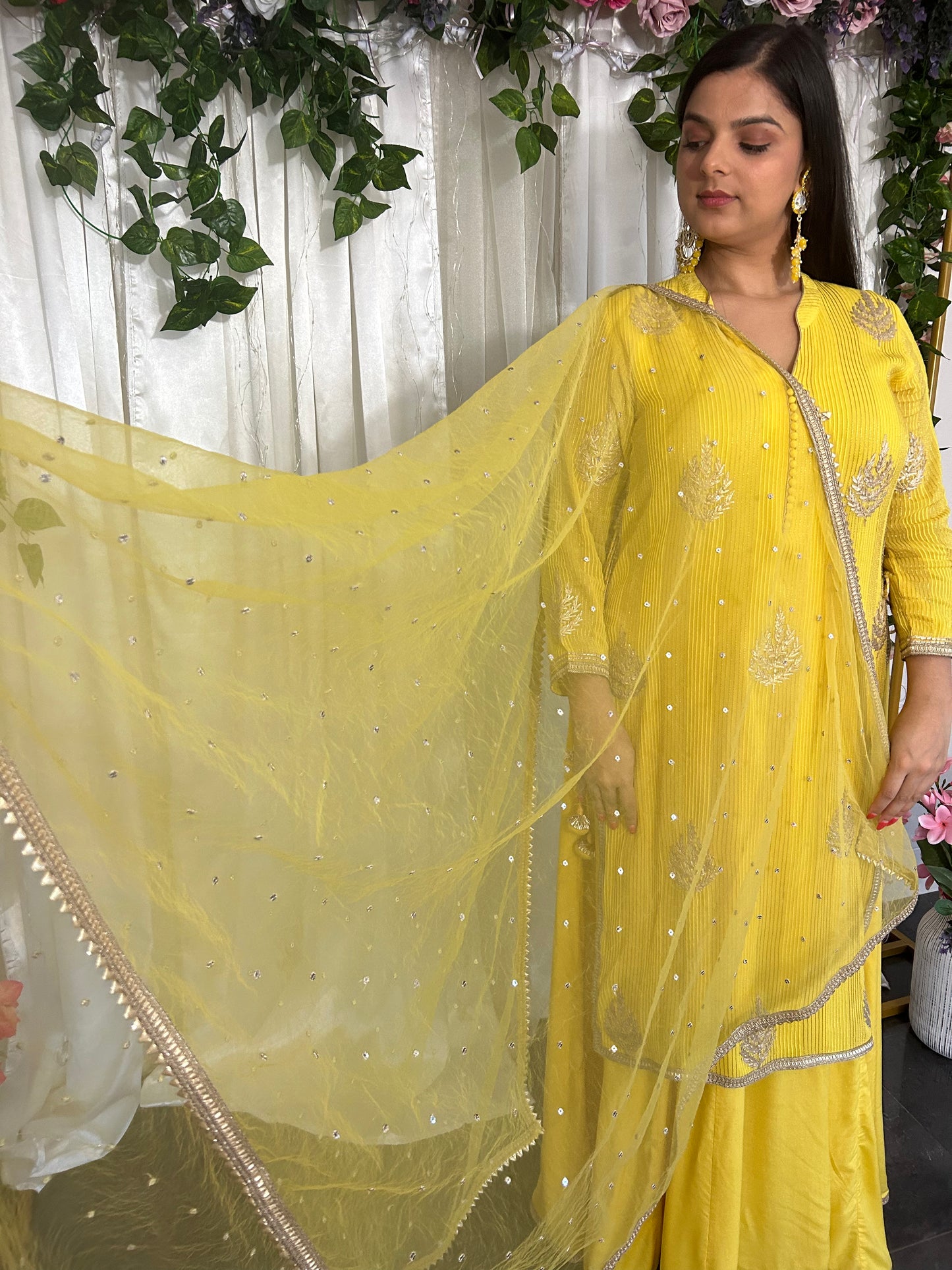 Yellow Lehenga with attached long top (Customisable)