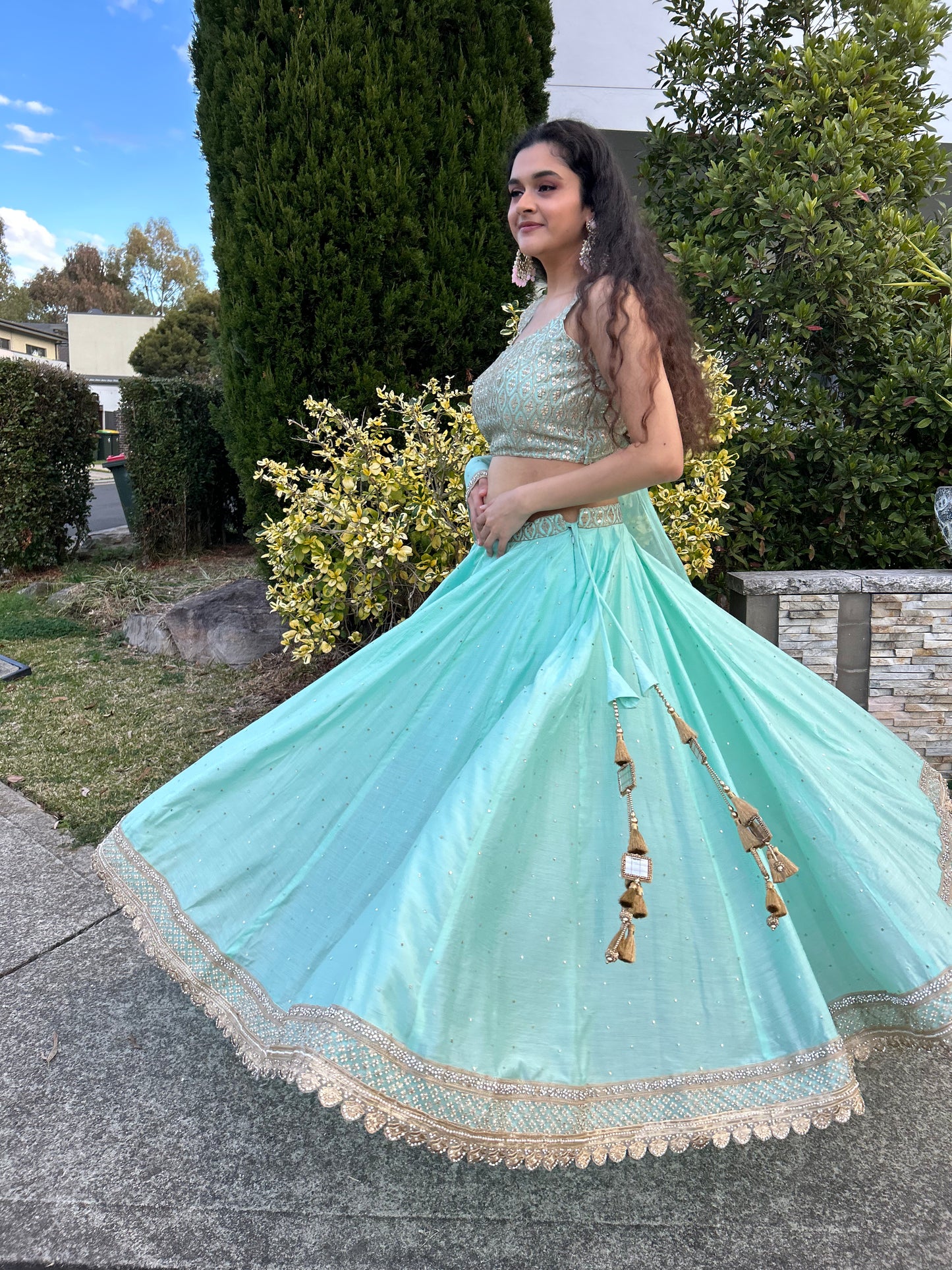 Sea Green Lehenga with Blouse and Dupatta