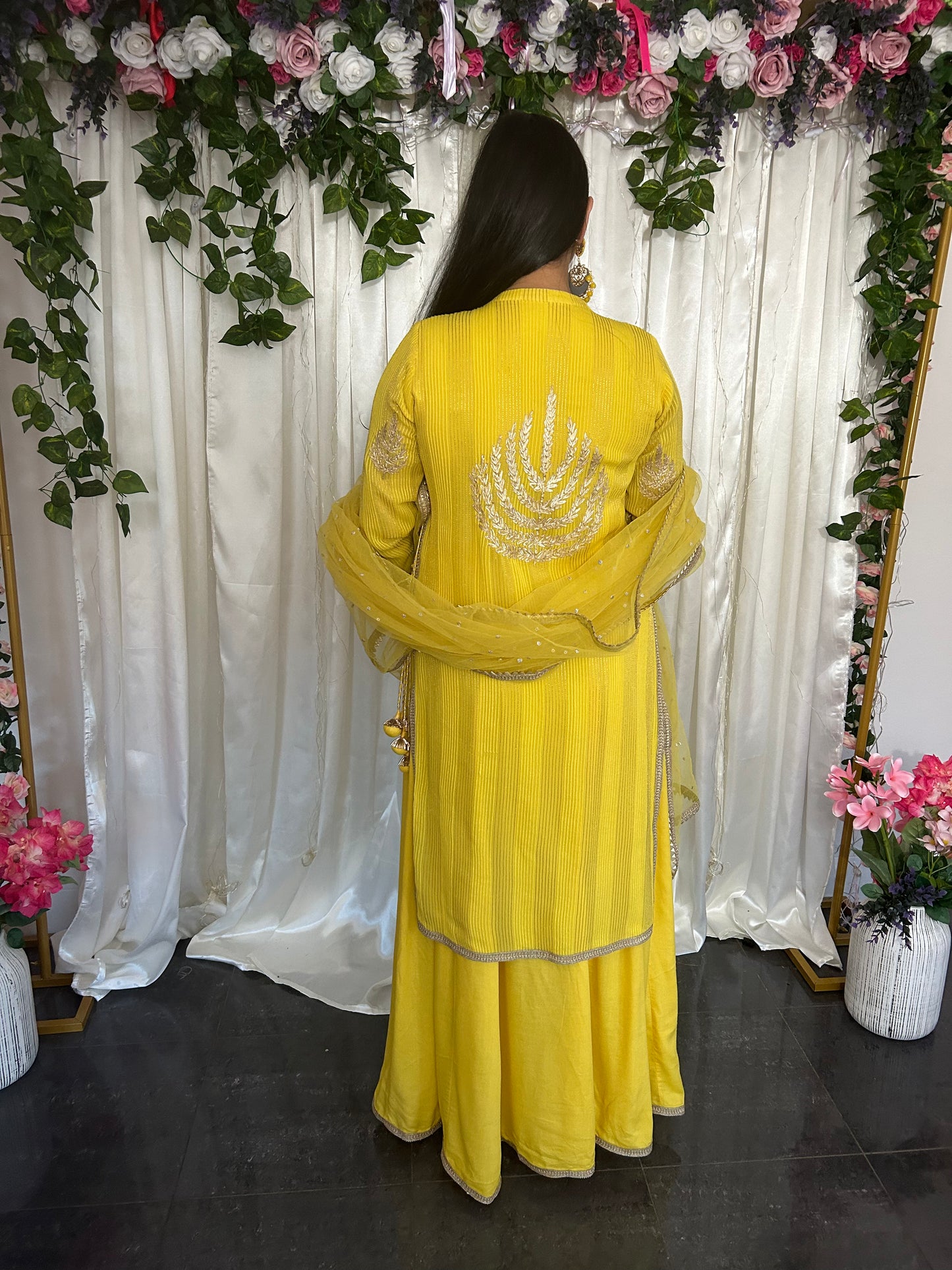 Yellow Lehenga with attached long top (Customisable)