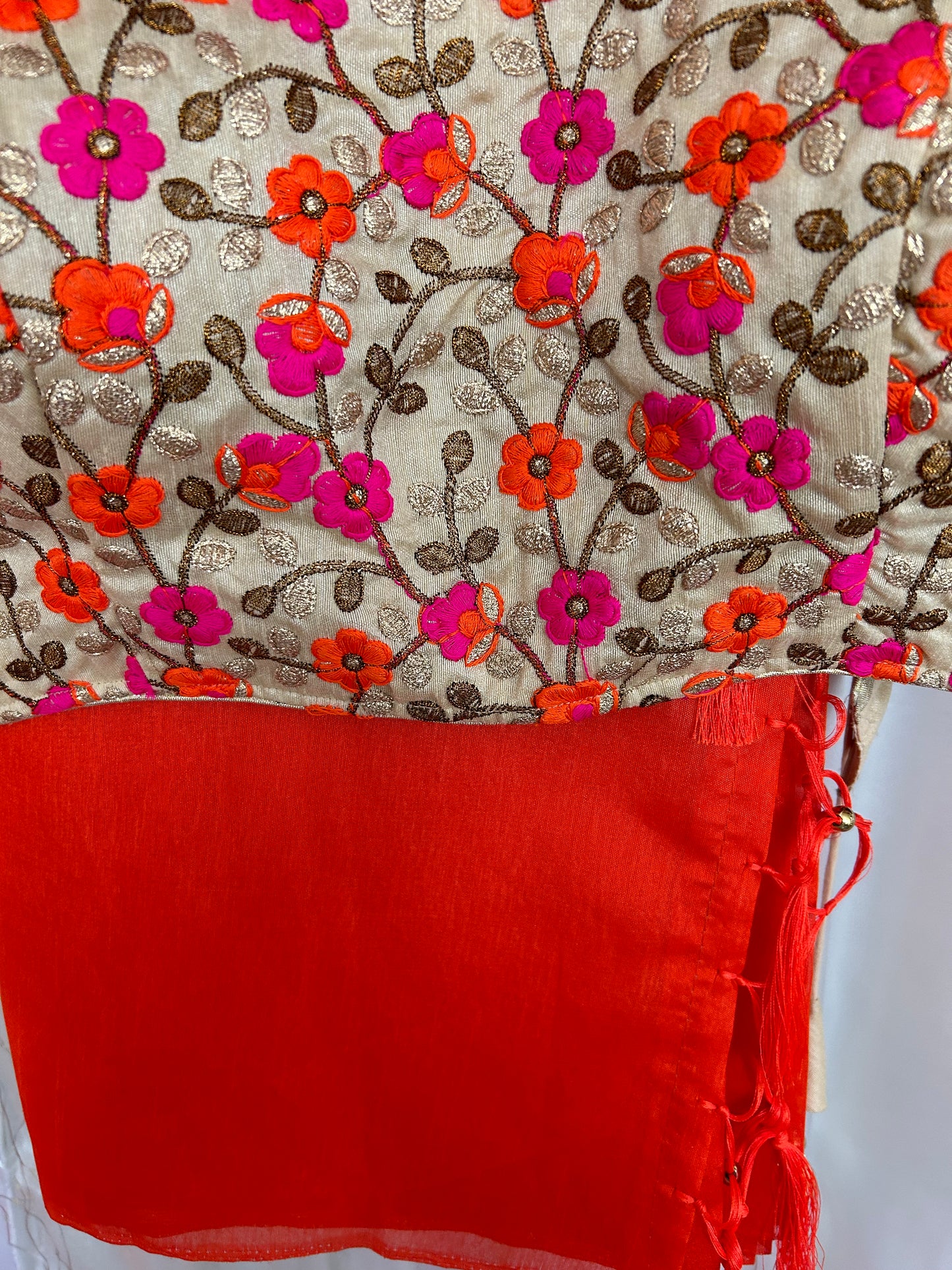 Plain Orange Art Silk Saree with Embroidery Art Silk Blouse