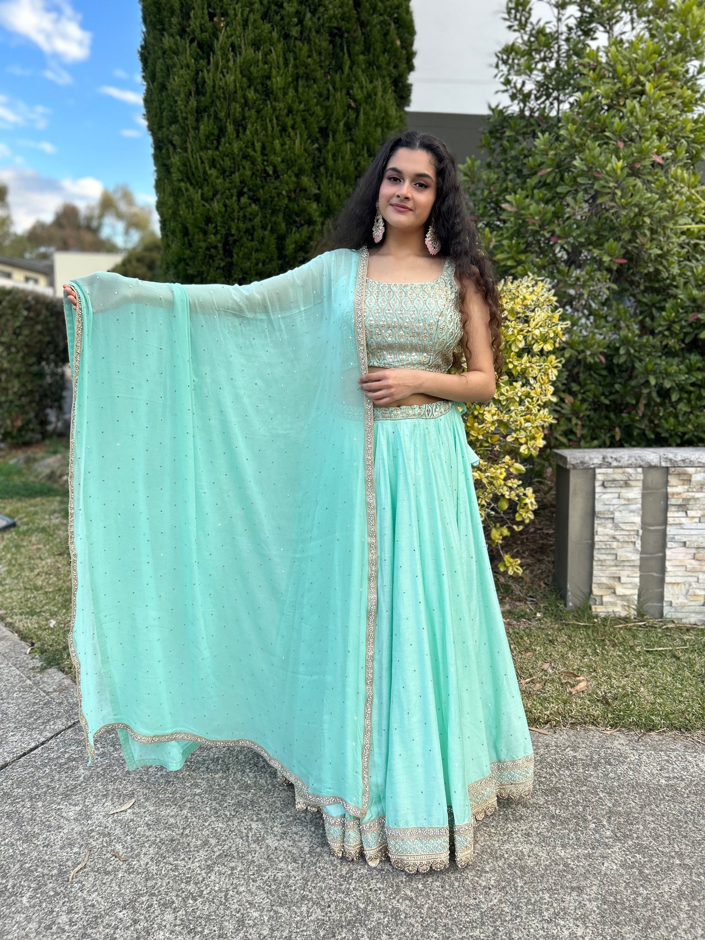 Sea Green Lehenga with Blouse and Dupatta