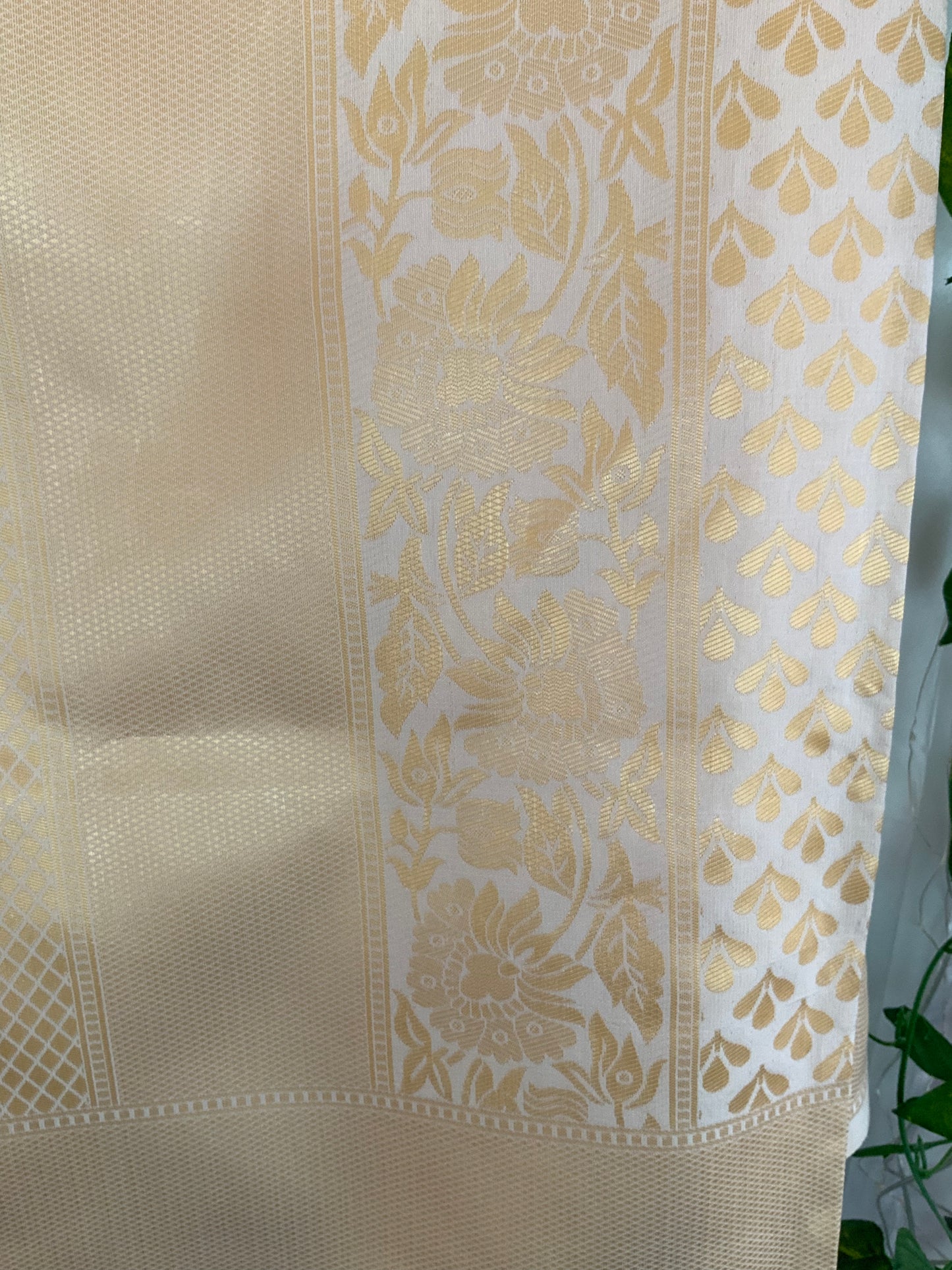 Cream and Gold Art  Silk Saree with unstitched Blouse