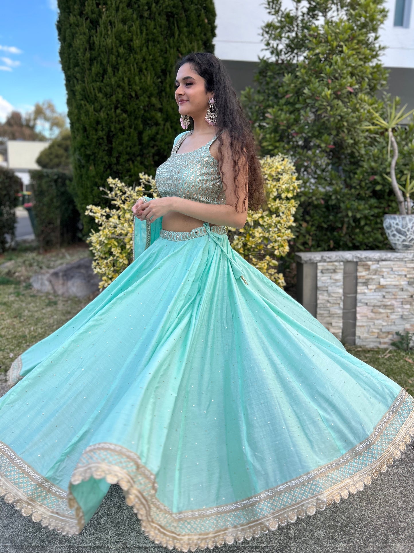 Sea Green Lehenga with Blouse and Dupatta