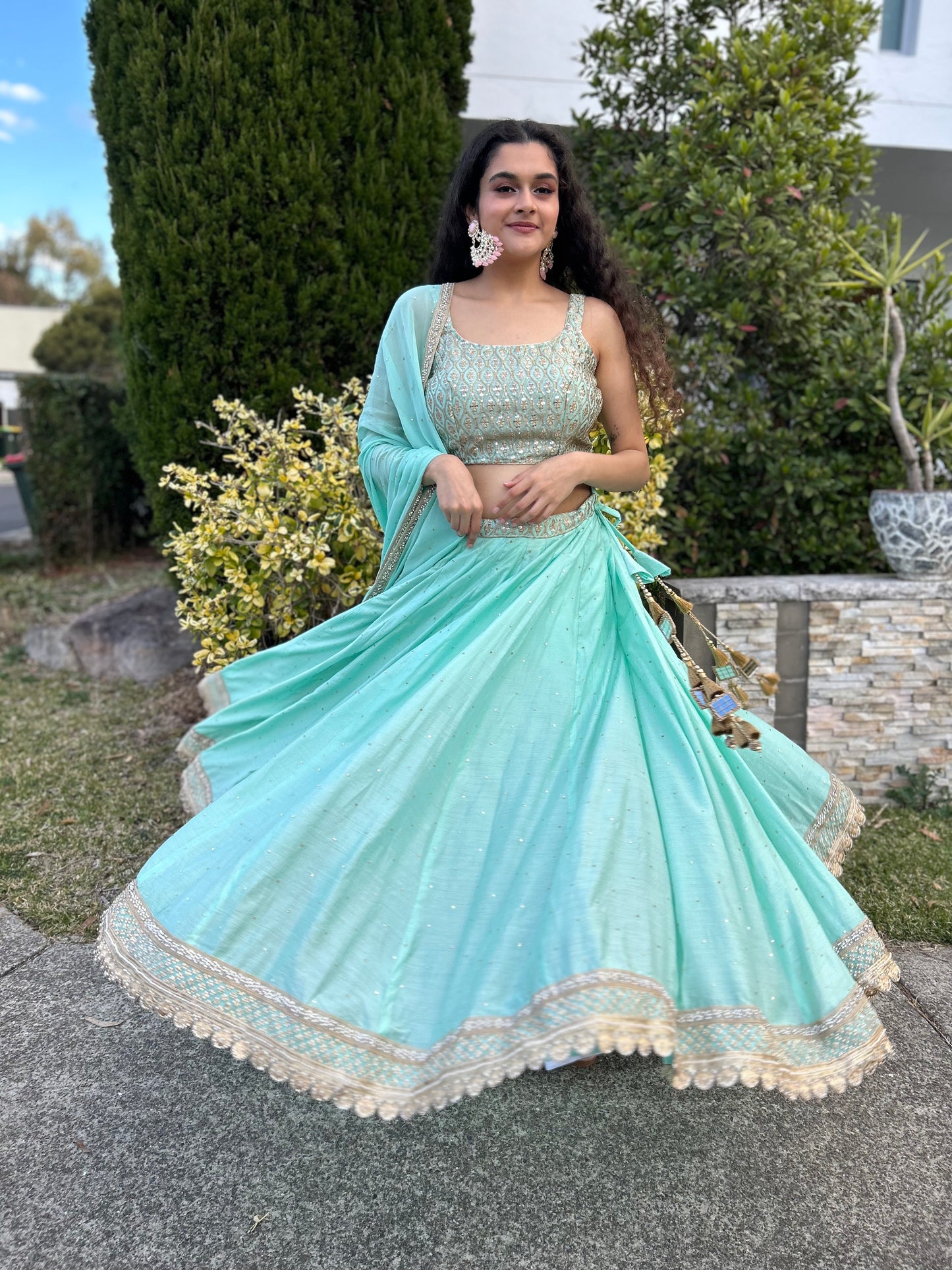 Sea Green Lehenga with Blouse and Dupatta