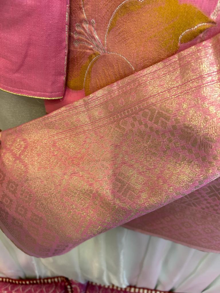 Pink Kabana Linen Saree with Blouse