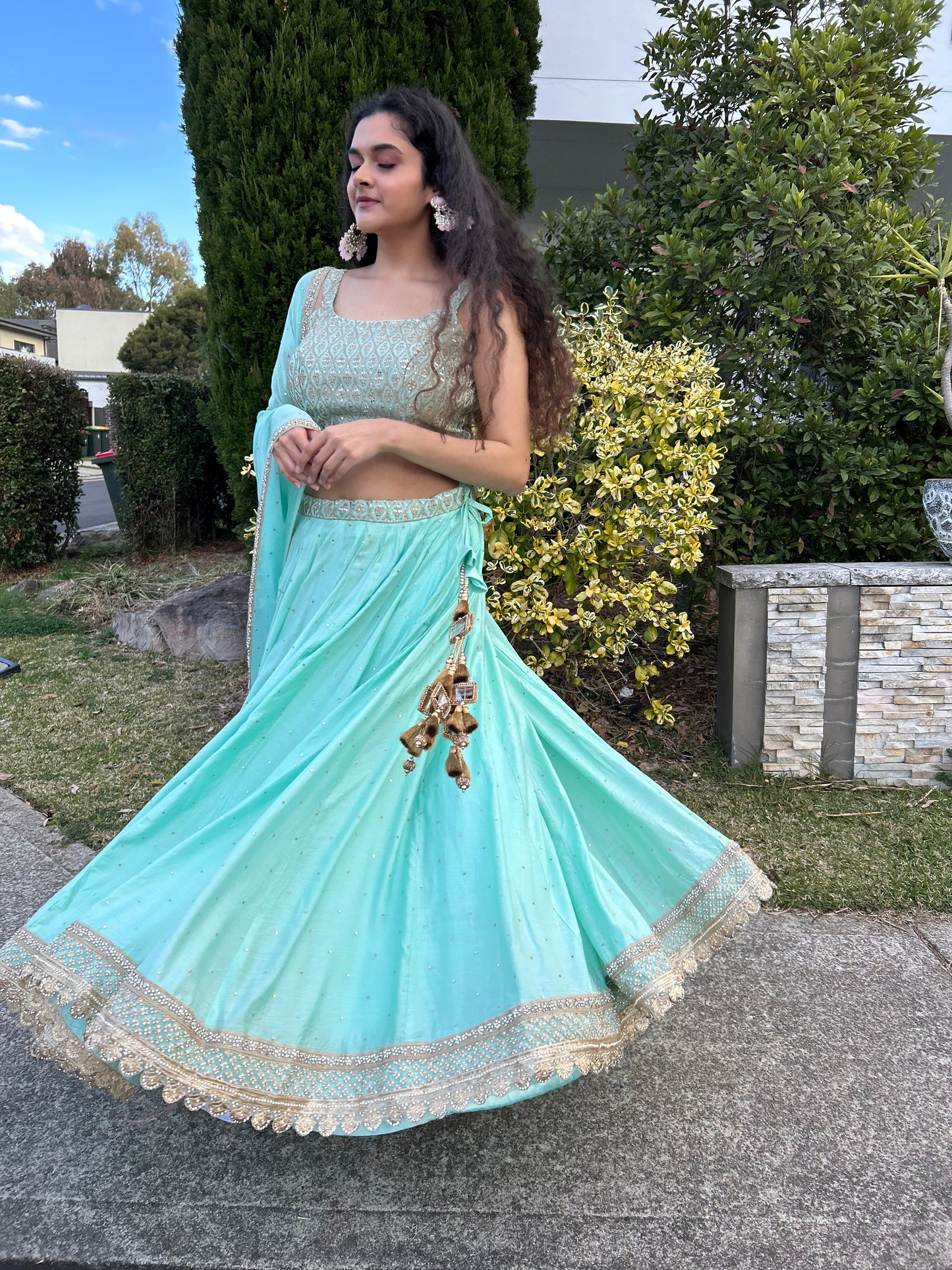 Sea Green Lehenga with Blouse and Dupatta