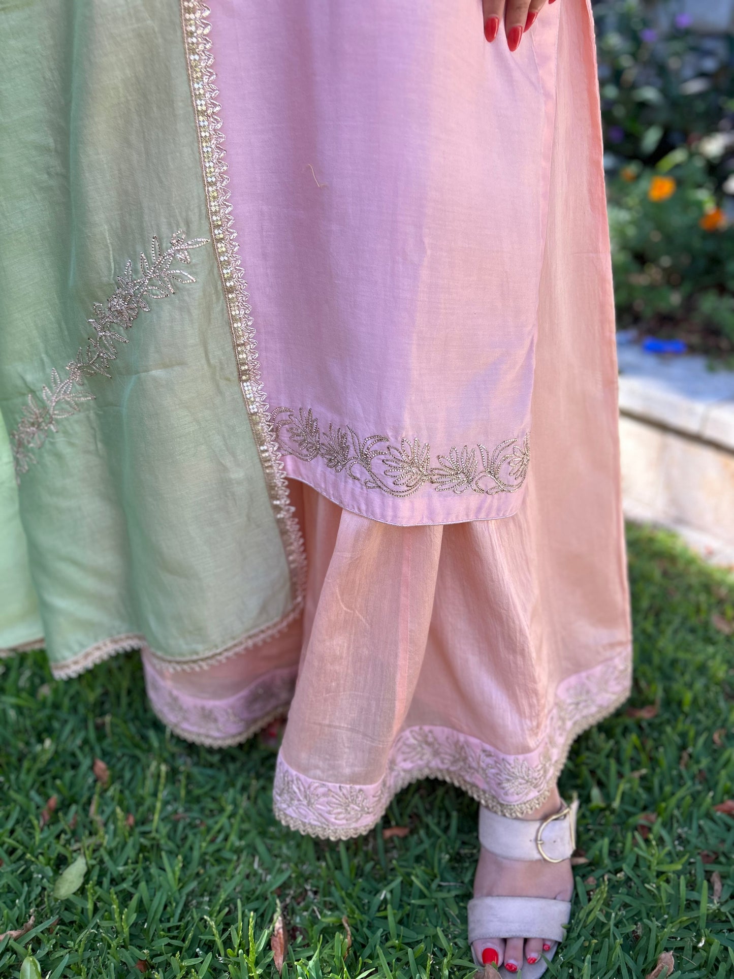 Pink Sharara suit with Mint Green Dupatta (Customisable)