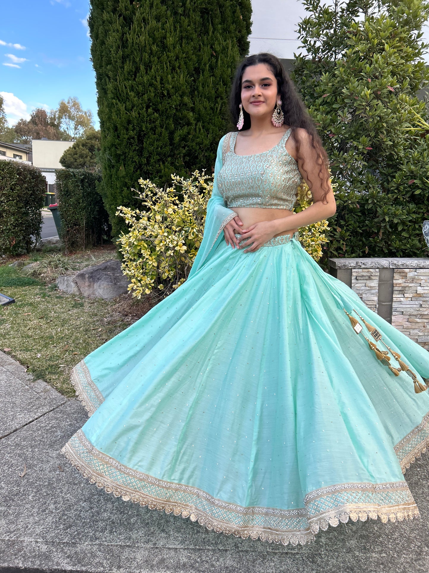 Sea Green Lehenga with Blouse and Dupatta