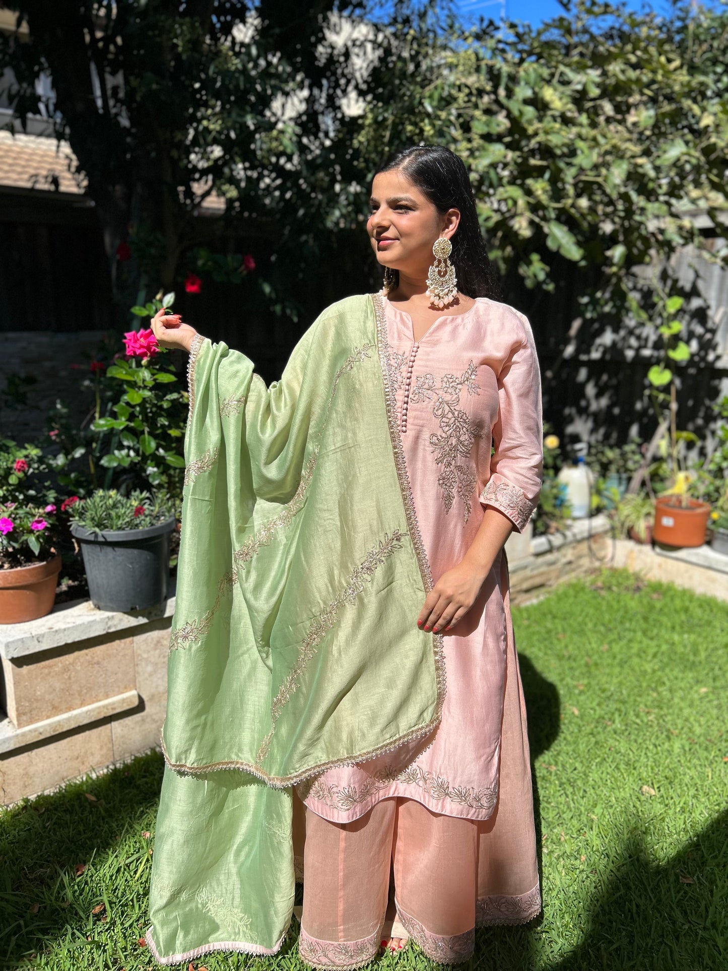 Pink Sharara suit with Mint Green Dupatta (Customisable)