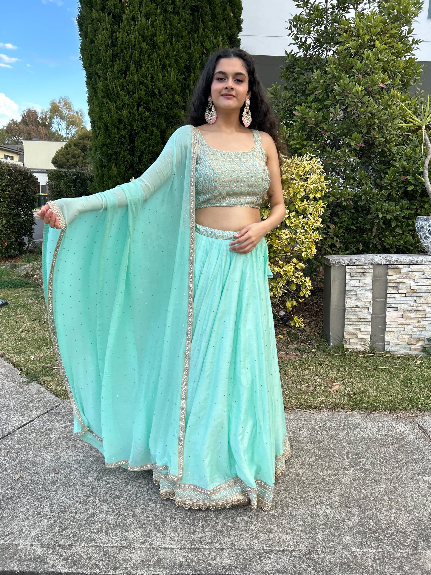 Sea Green Lehenga with Blouse and Dupatta