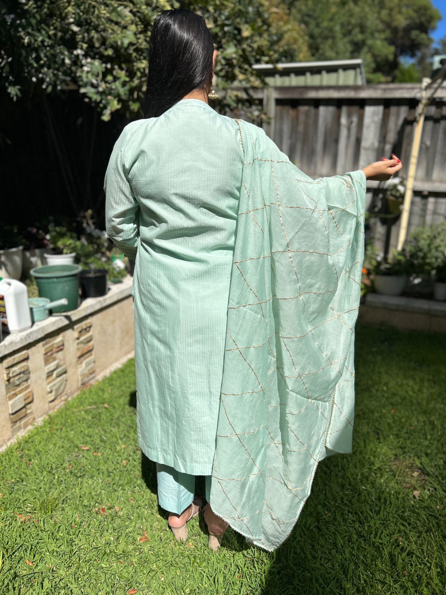 Sea Green Gottapatti Suit with Straight Pants and Gottapatti Dupatta (Customisable)