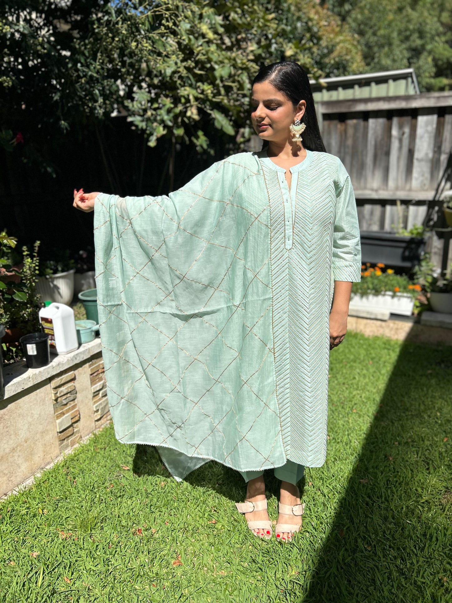 Sea Green Gottapatti Suit with Straight Pants and Gottapatti Dupatta (Customisable)