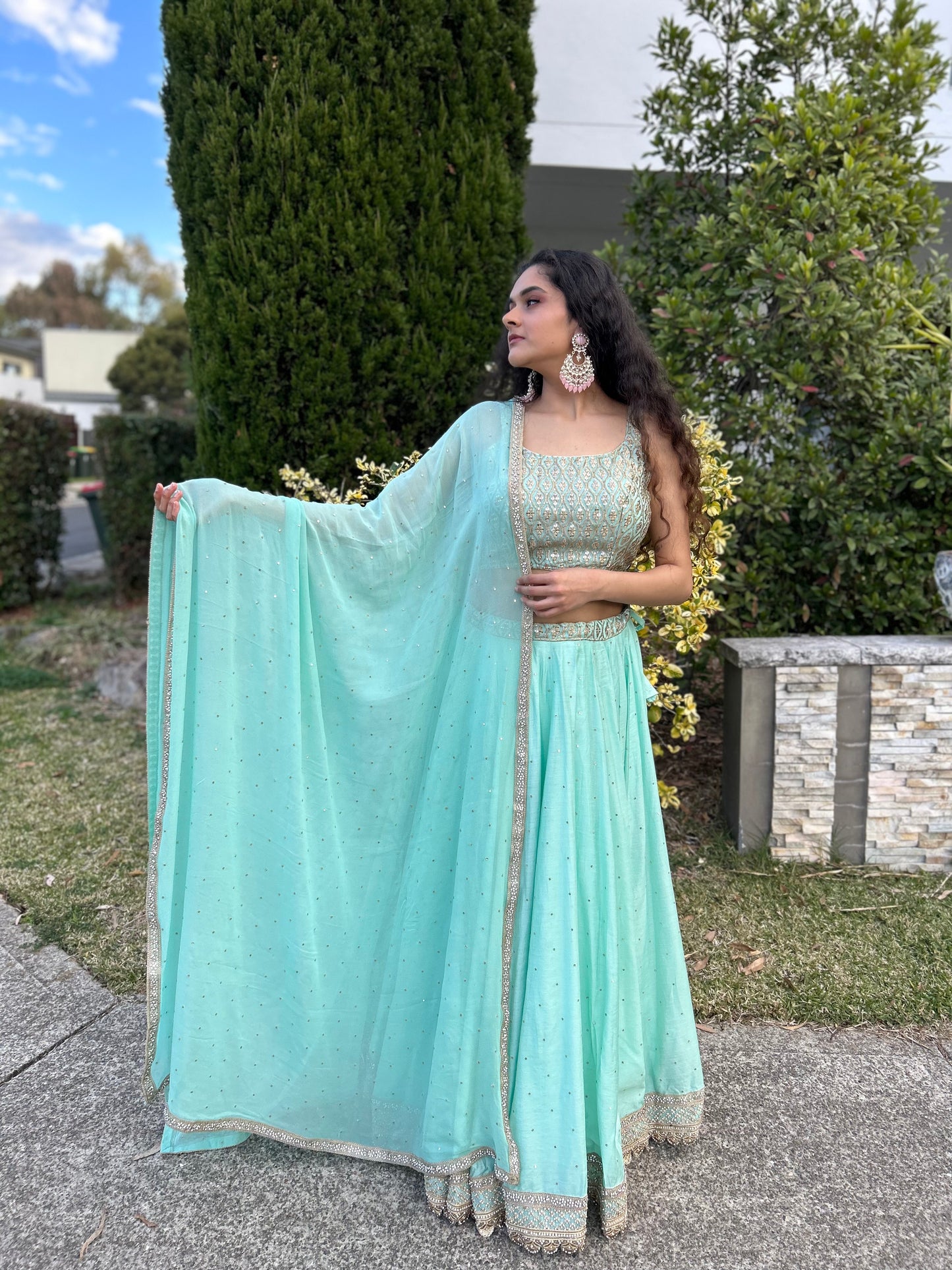 Sea Green Lehenga with Blouse and Dupatta