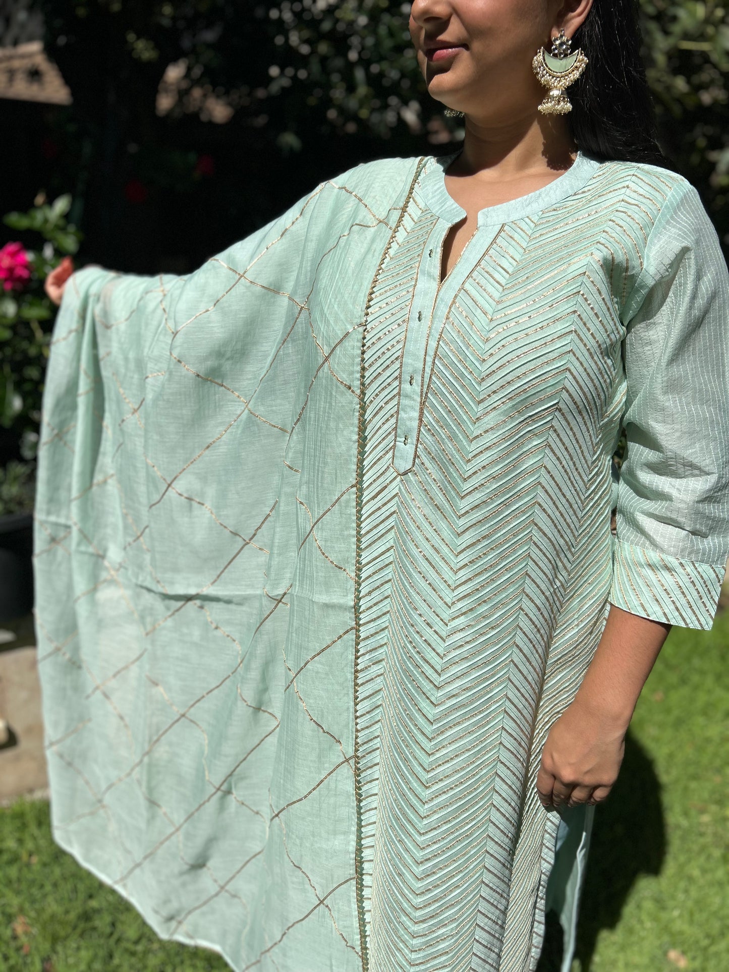 Sea Green Gottapatti Suit with Straight Pants and Gottapatti Dupatta (Customisable)