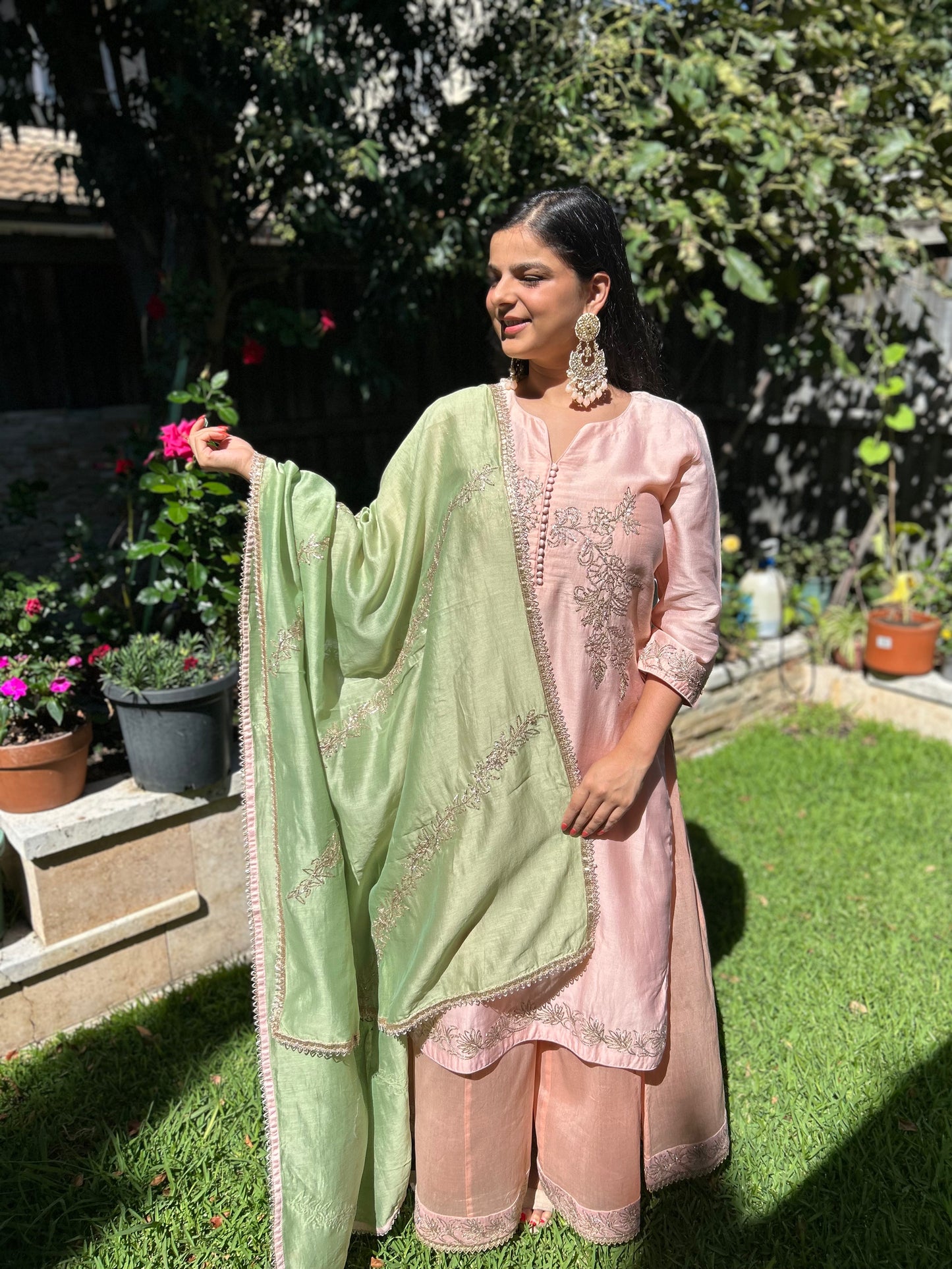 Pink Sharara suit with Mint Green Dupatta (Customisable)