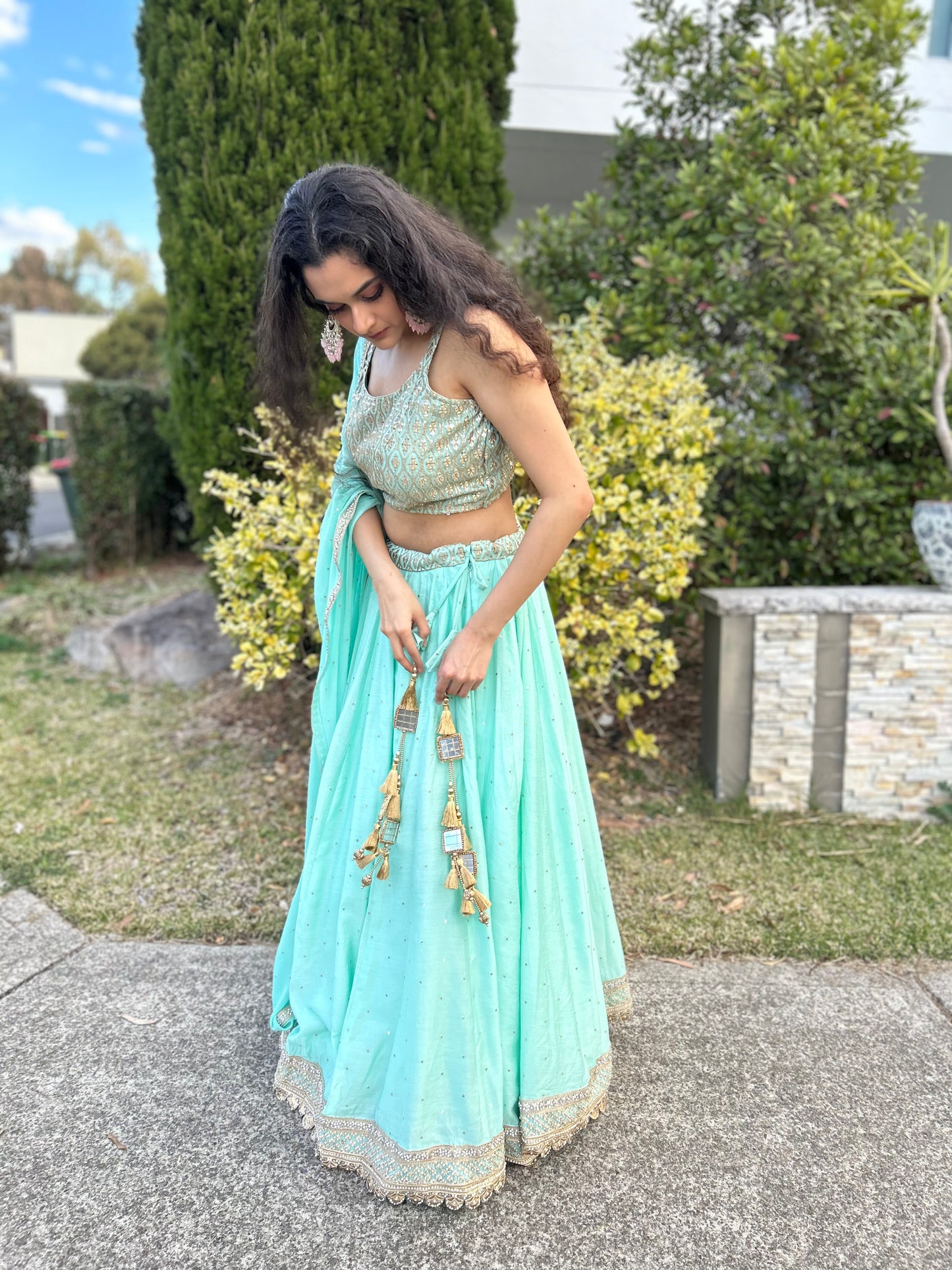 Sea Green Lehenga with Blouse and Dupatta