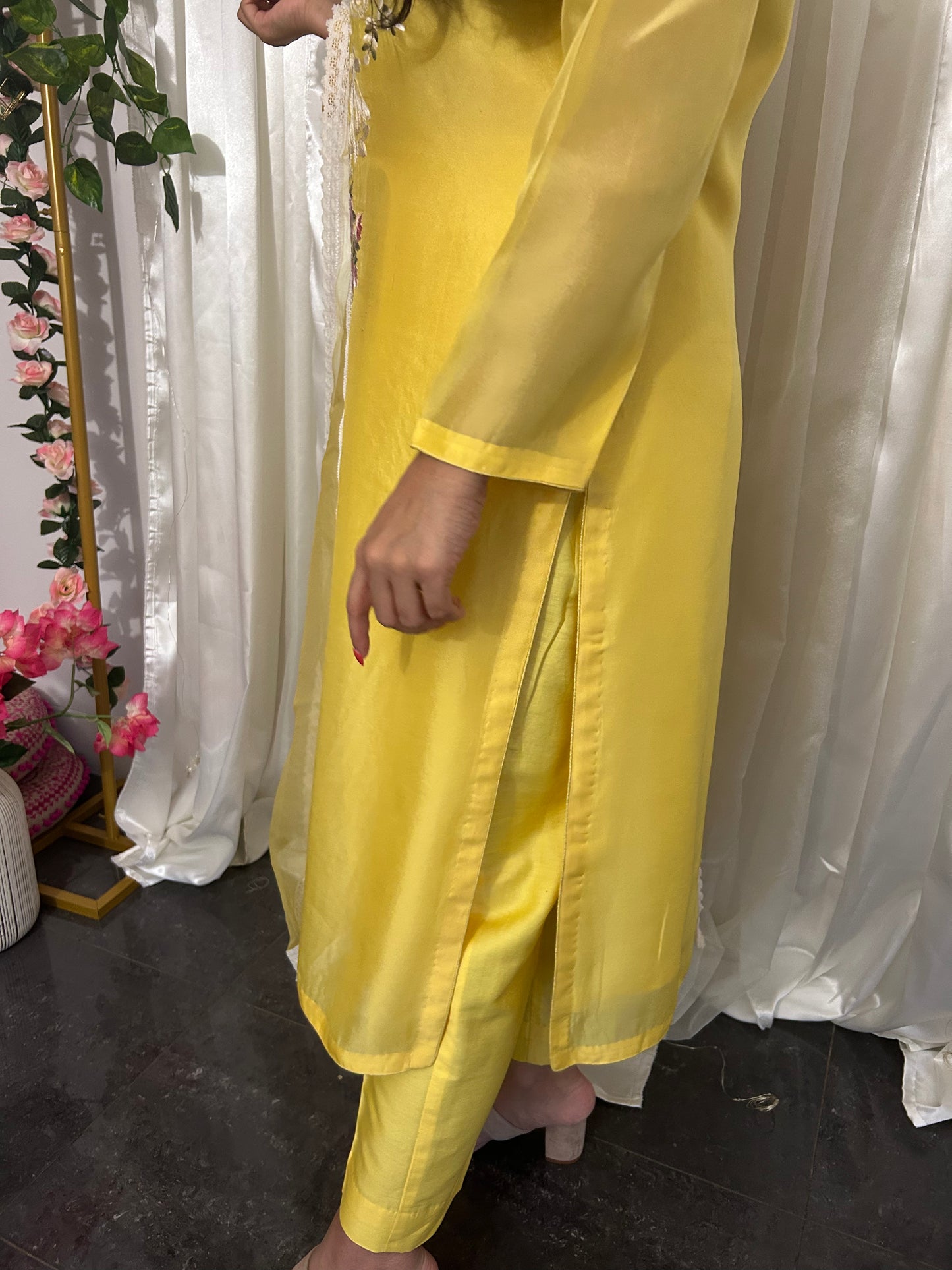 Yellow Embroidery Suit with straight pants and embroidery  Dupatta (Customisable)