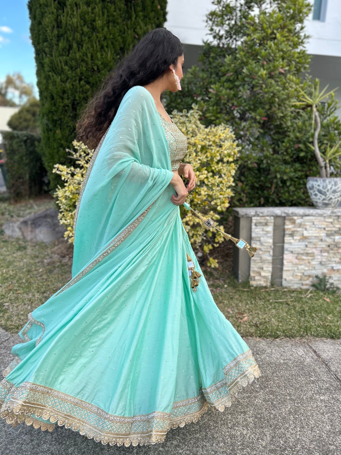 Sea Green Lehenga with Blouse and Dupatta