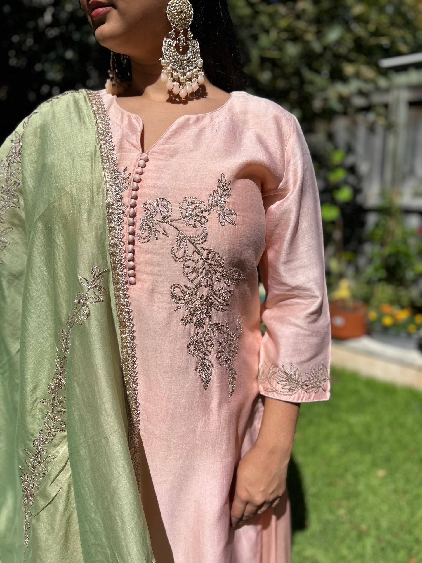 Pink Sharara suit with Mint Green Dupatta (Customisable)