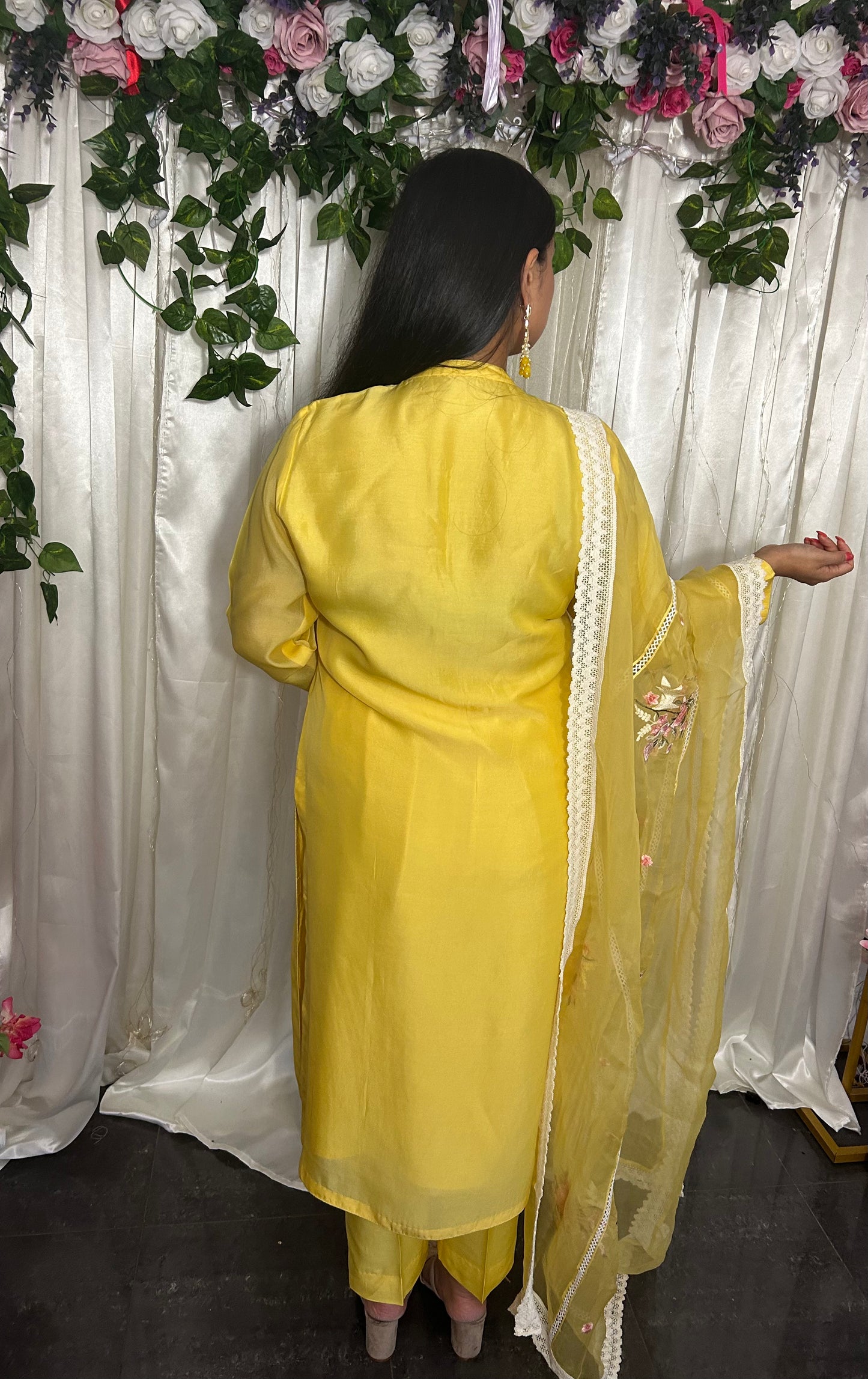 Yellow Embroidery Suit with straight pants and embroidery  Dupatta (Customisable)