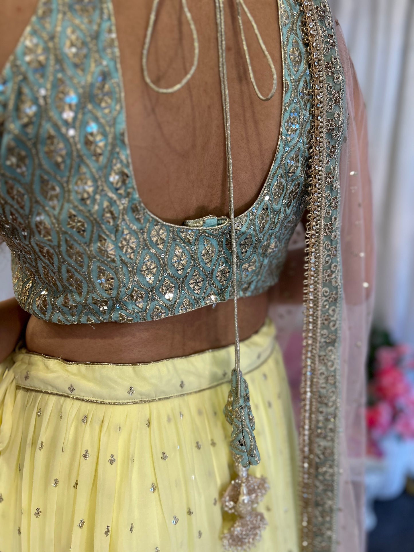 Light Lemon Layered Lehenga with Heavy blouse and Net Dupatta