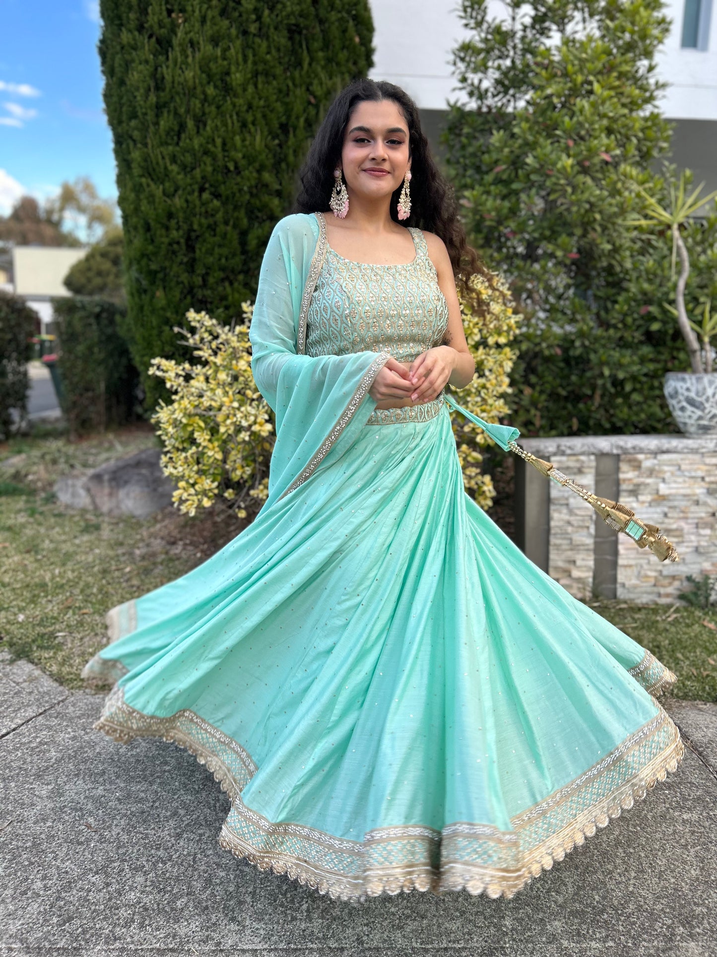 Sea Green Lehenga with Blouse and Dupatta