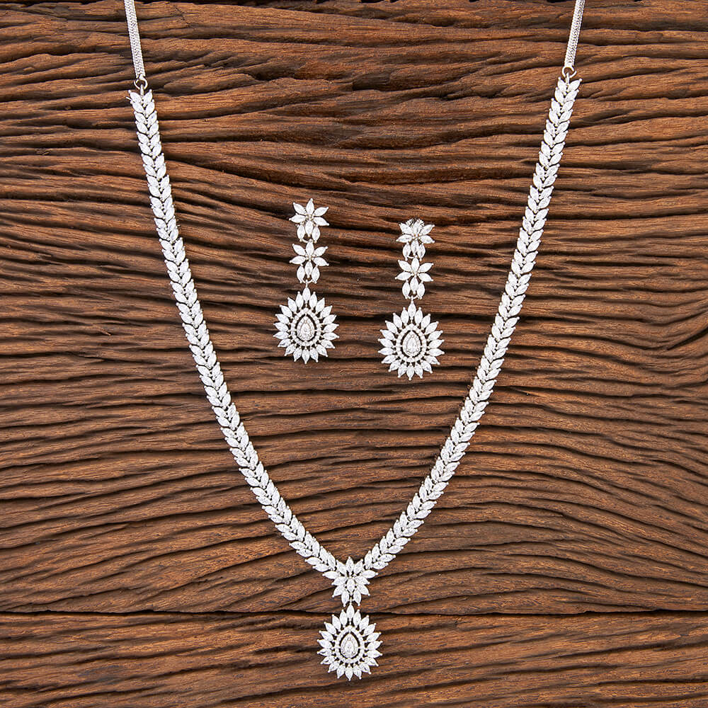 Cubic Zirconia Classic Necklace With Rhodium Plating in White Colour.