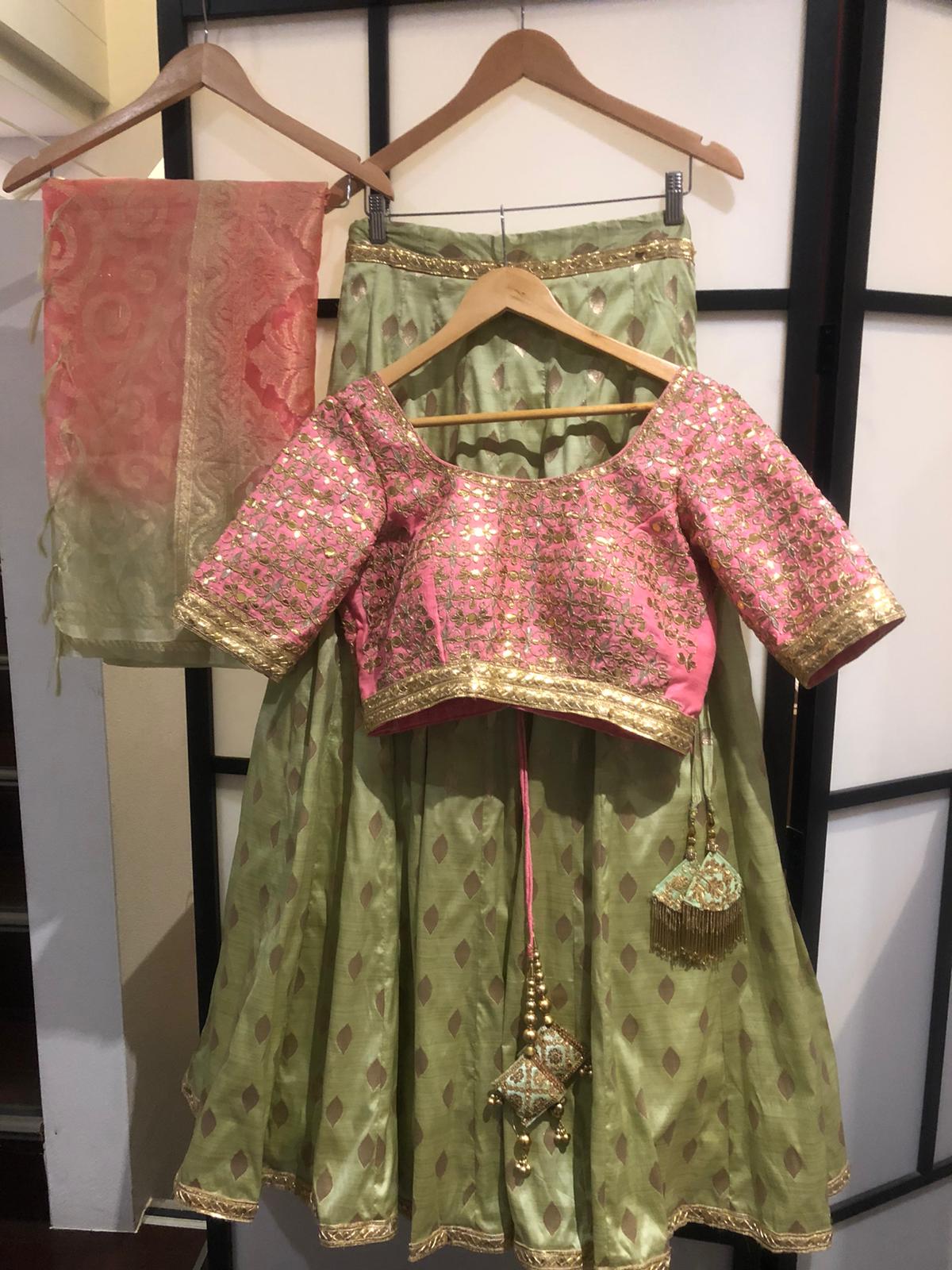 Pista Green & Pink Lehenga