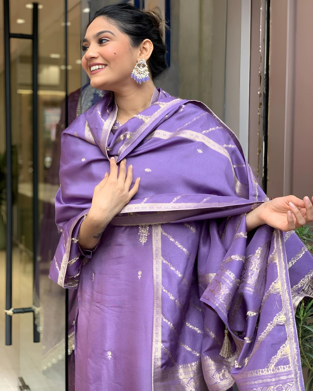 Lavender colour suit with dupatta