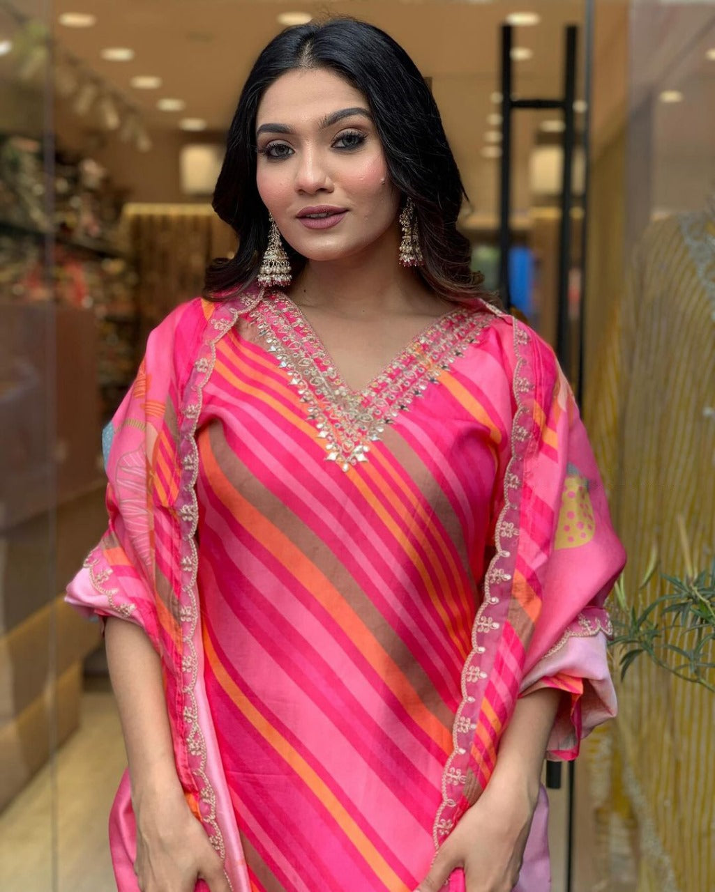 Pink suit with pants and dupatta