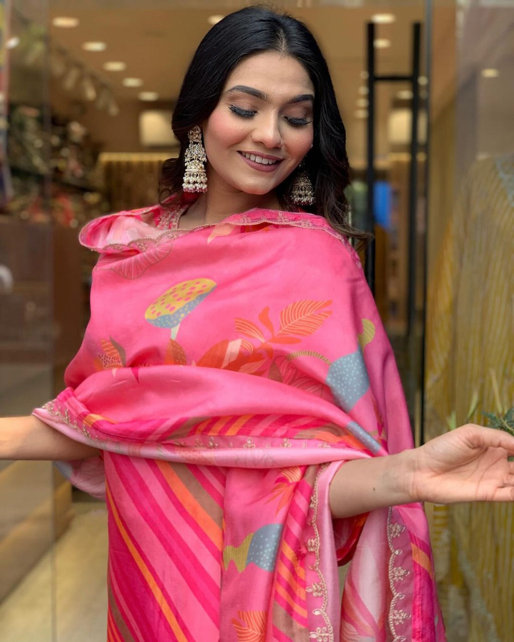 Pink suit with pants and dupatta