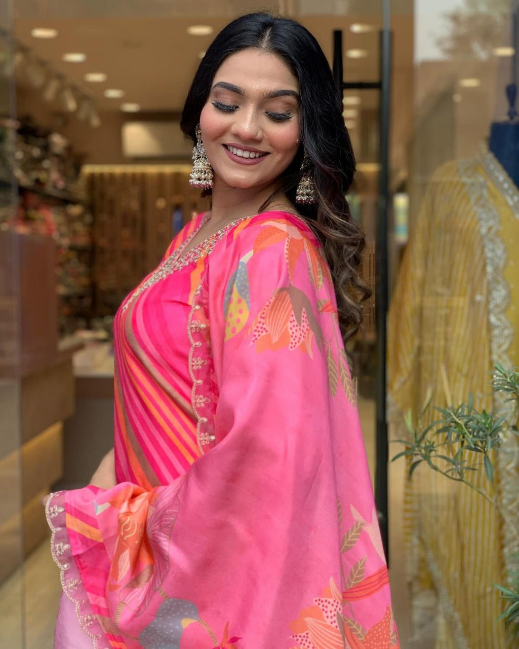 Pink suit with pants and dupatta