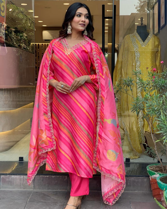 Pink suit with pants and dupatta