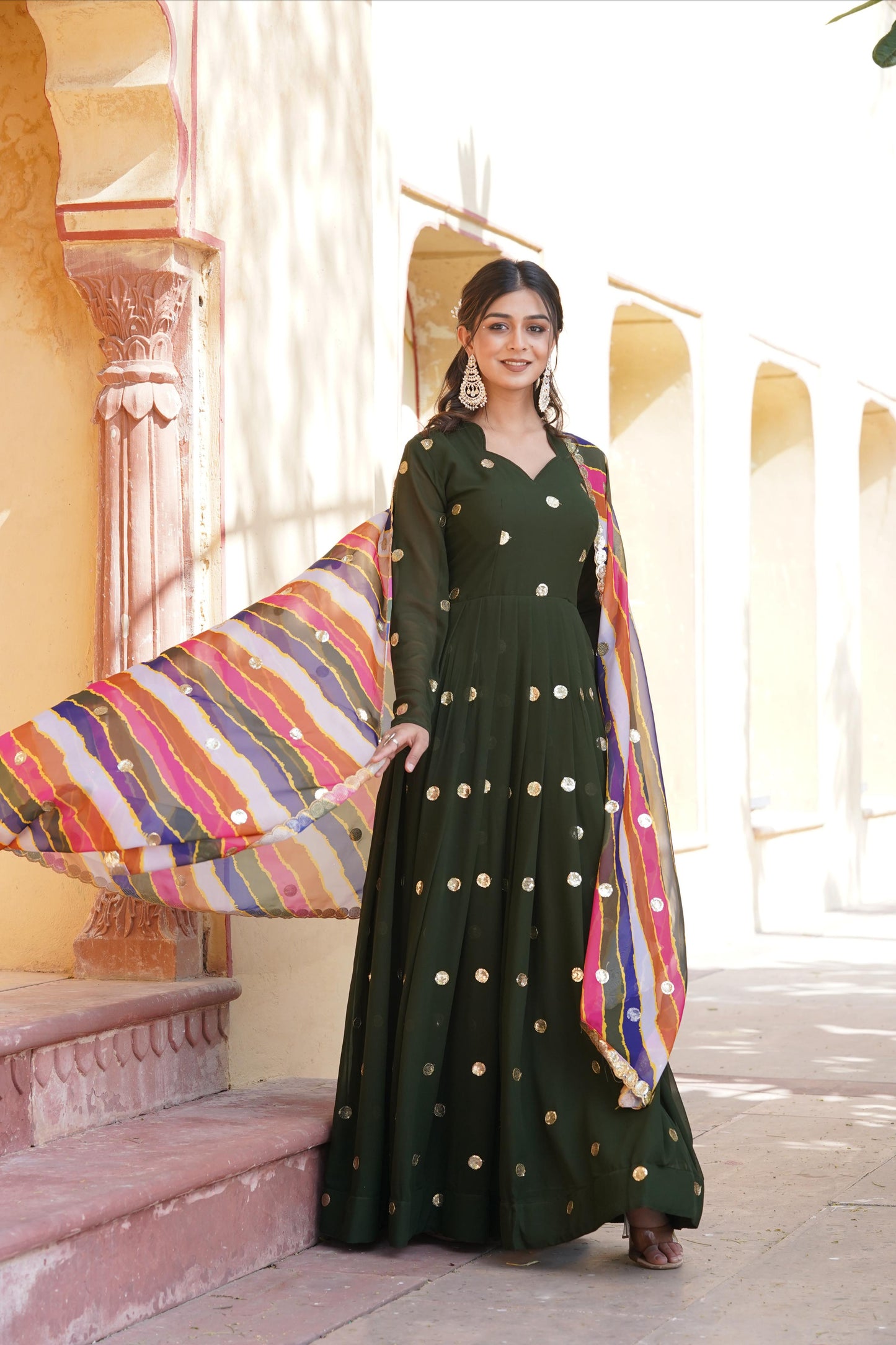 Green colour Anarkali with Zari Embroidery