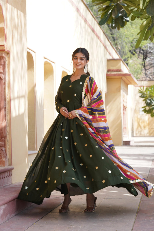 Green colour Anarkali with Zari Embroidery