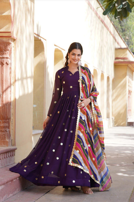 Wine colour Anarkali with Zari Embroidery