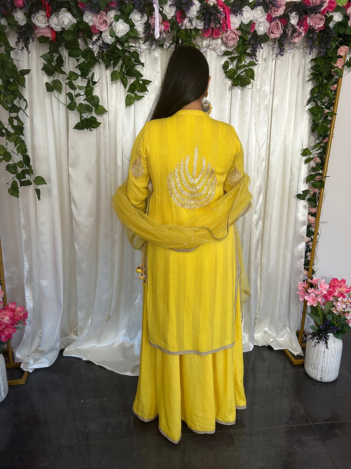 Yellow Lehenga with attached long top (Customisable)
