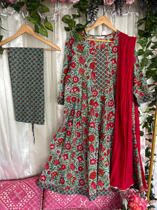 Green and Red Cotton Suit