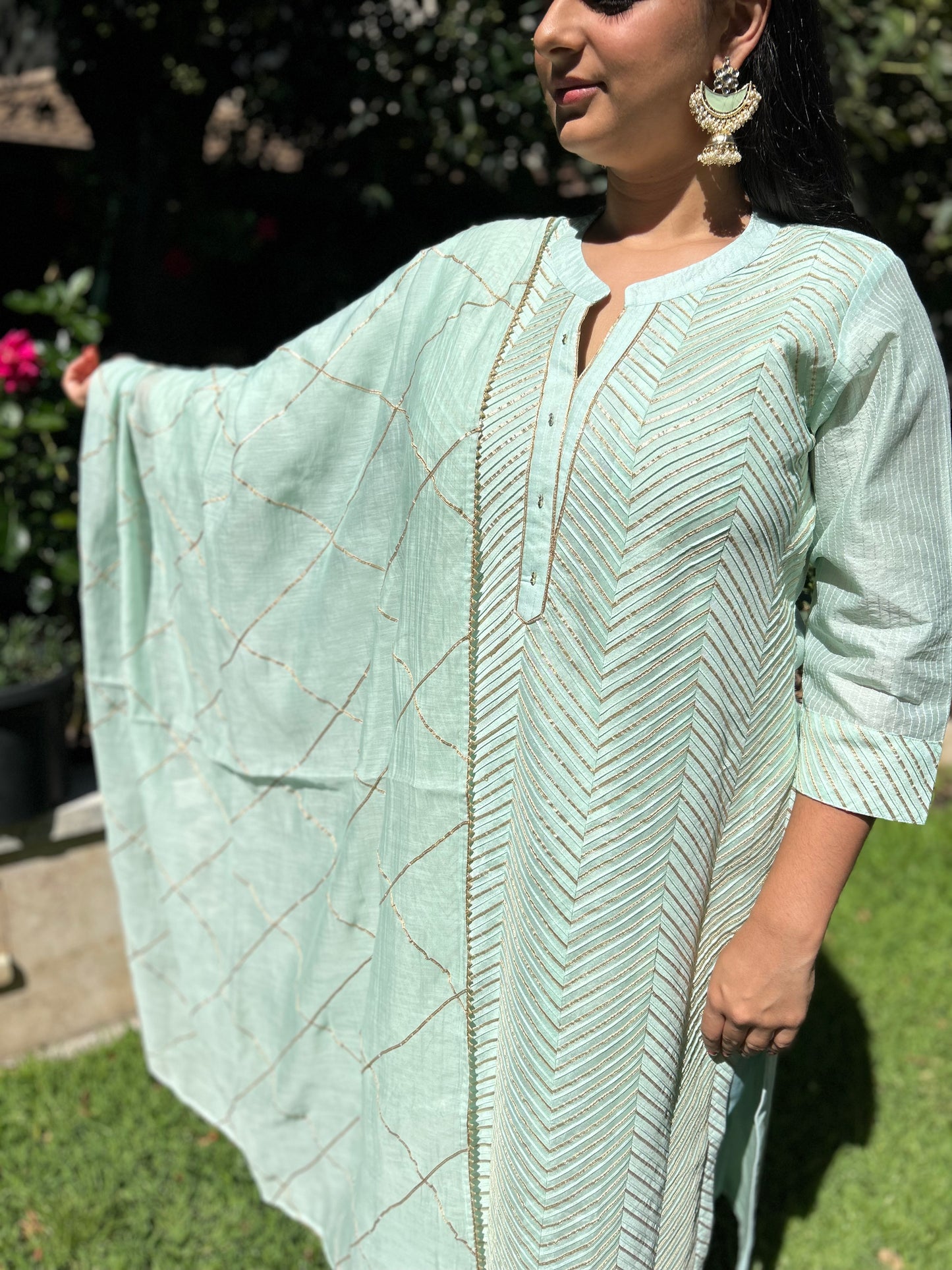 Sea Green Gottapatti Suit with Straight Pants and Gottapatti Dupatta (Customisable)