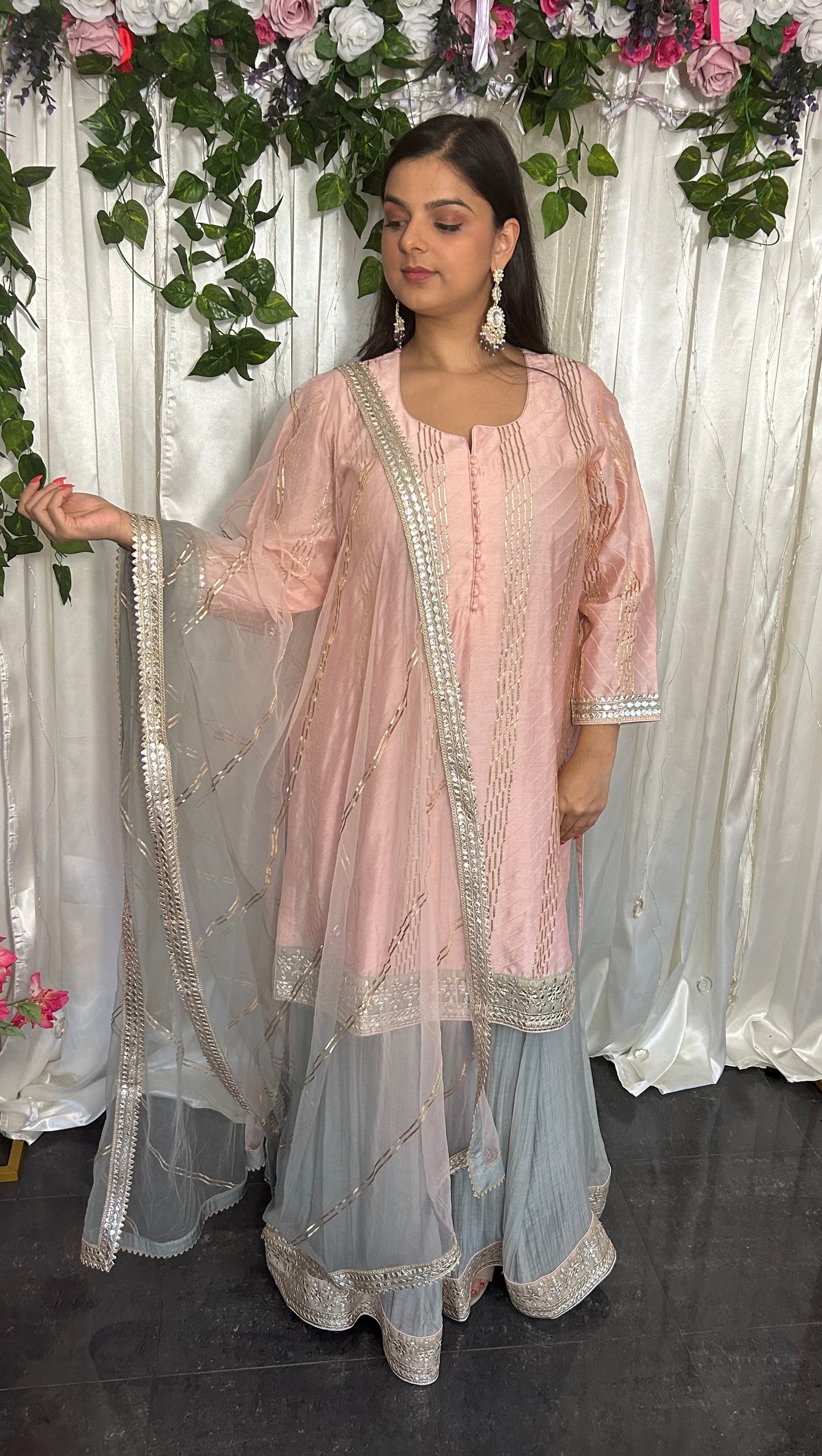 Pink and Grey Sharara suit (Customisable)