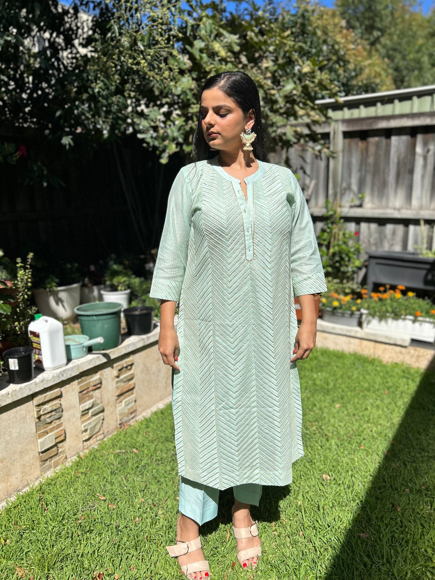 Sea Green Gottapatti Suit with Straight Pants and Gottapatti Dupatta (Customisable)