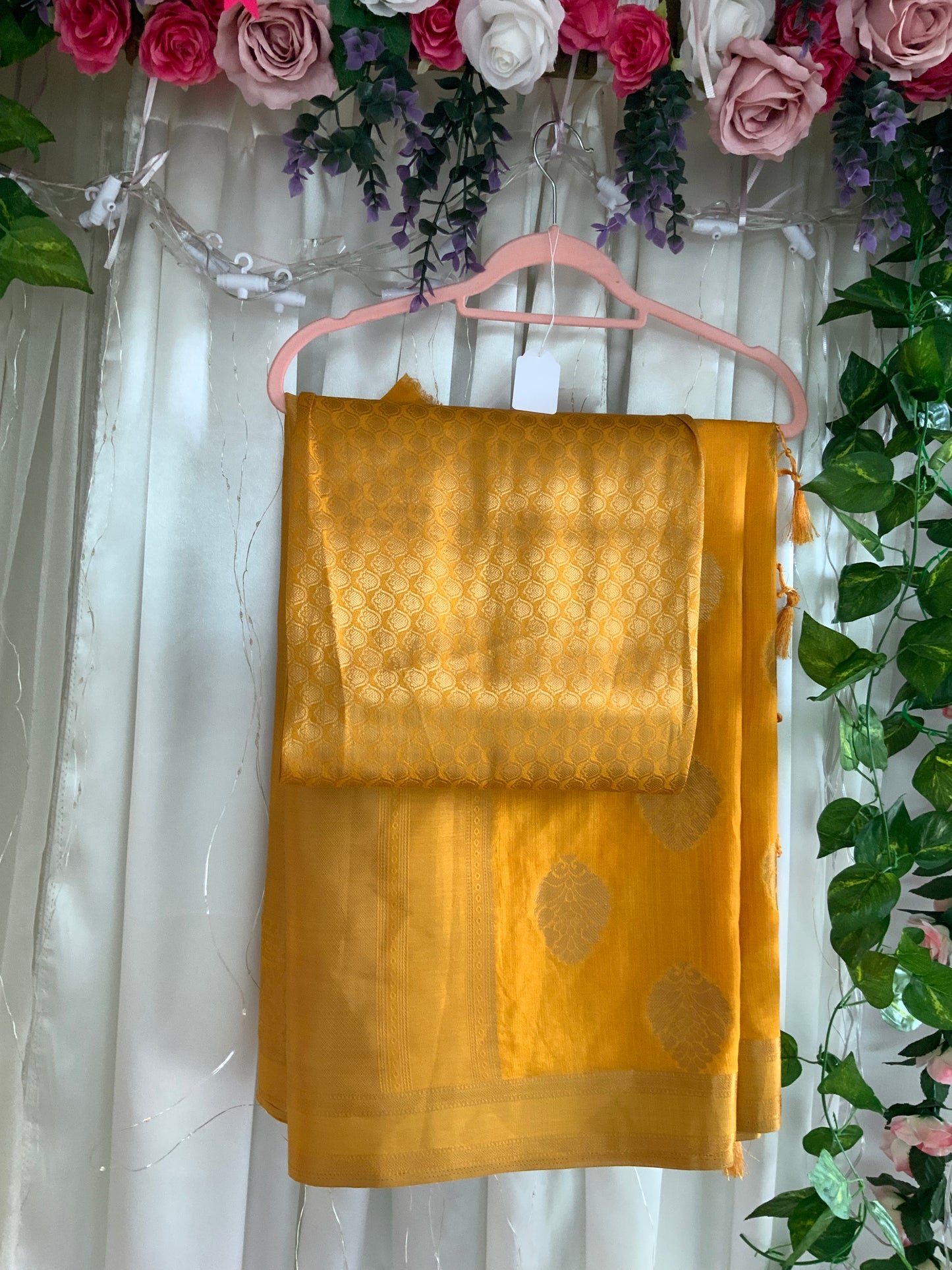 Mustard Colour Silk Saree with unstitched Blouse
