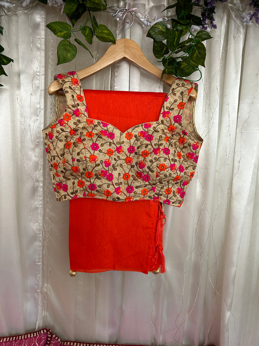 Plain Orange Art Silk Saree with Embroidery Art Silk Blouse