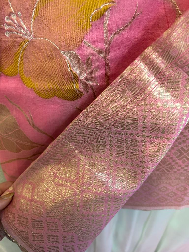 Pink Kabana Linen Saree with Blouse