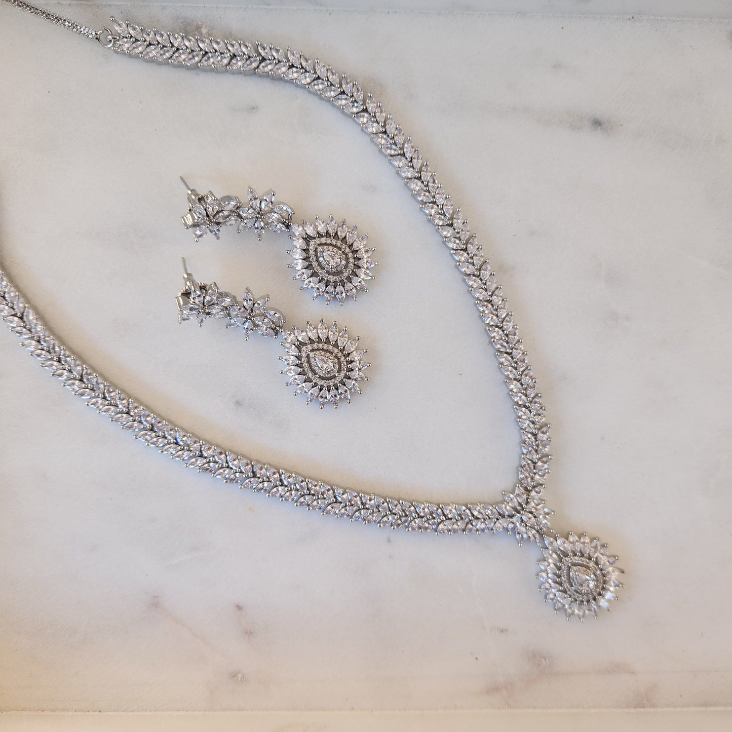 Cubic Zirconia Classic Necklace With Rhodium Plating in White Colour.